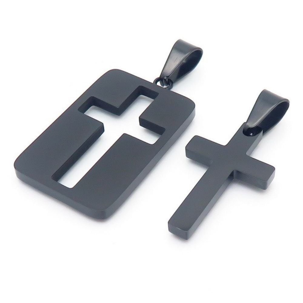 BUNGSA Anhänger Set Anhänger für Zwei Kreuz und Rahmen Schwarz aus Edelstahl Unisex