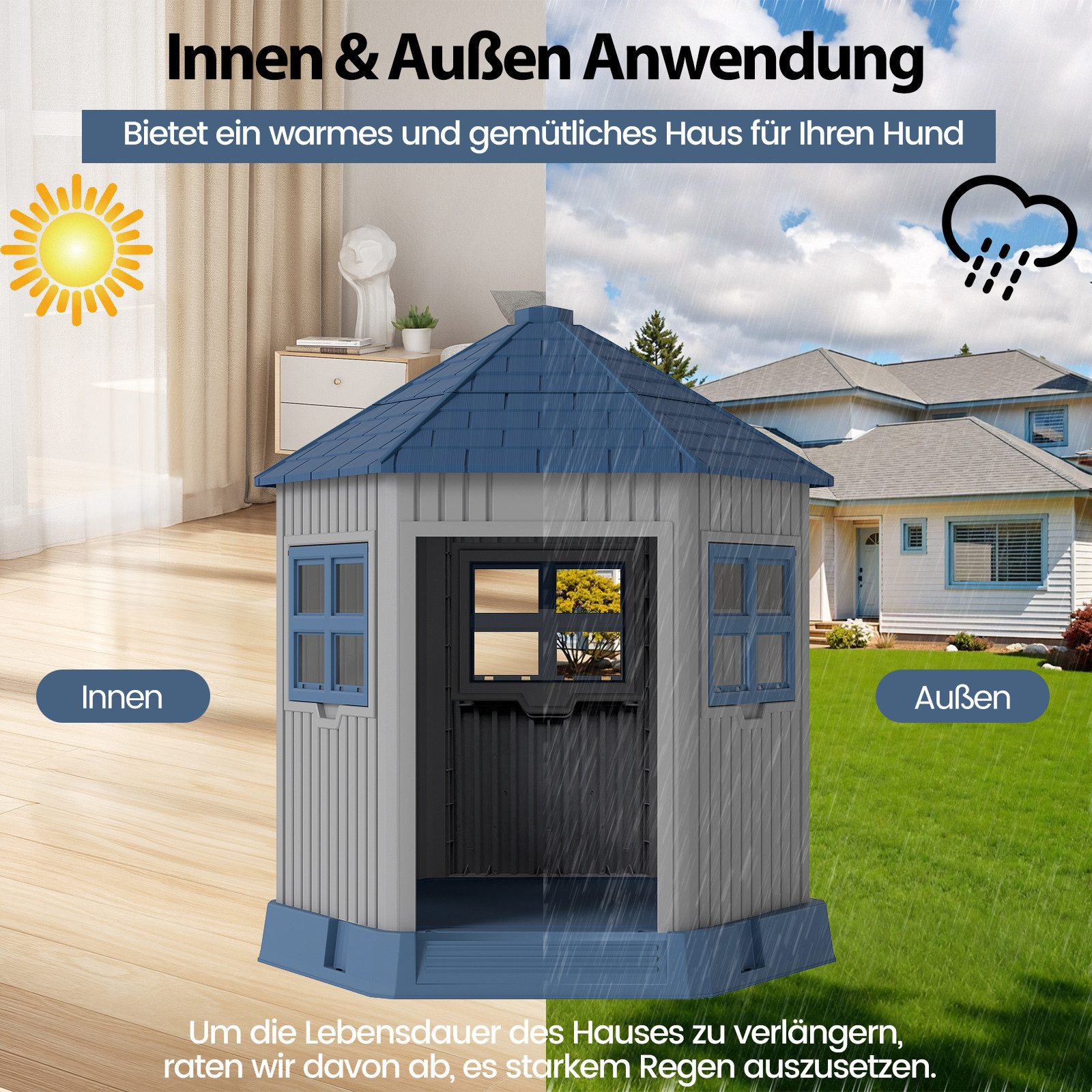 COSTWAY Hundehütte, Hundehaus, Katzenhaus, Haustierhaus mit 2 Fenstern