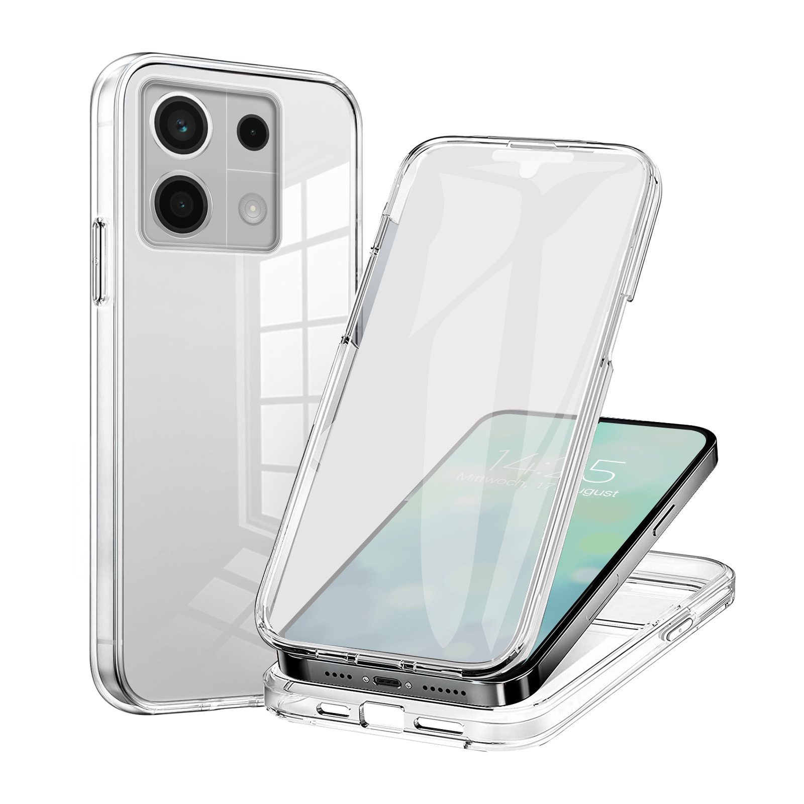 Tec-Expert Handyhülle 360 Grad Hülle für Xiaomi Redmi Note 13 5G 6.67 Zoll, 6.67", Rundum Schutz Cover Case Hülle Transparent