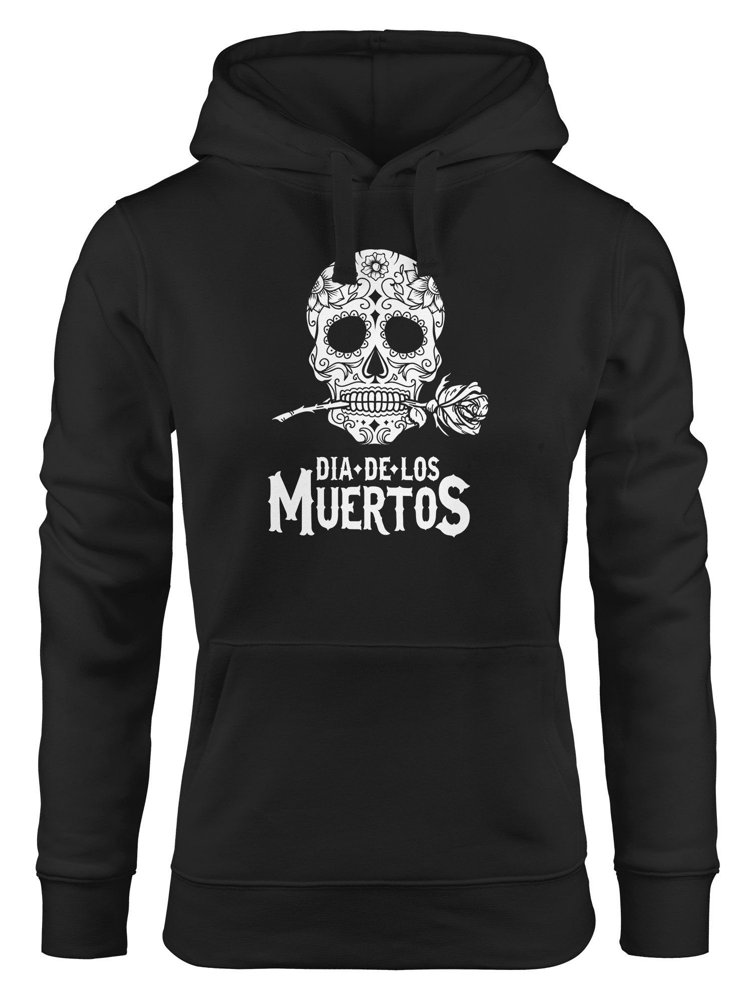 Neverless Hoodie Hoodie Damen Sugar Skull Dia De Los Muertos Totenkopf mit Blumen