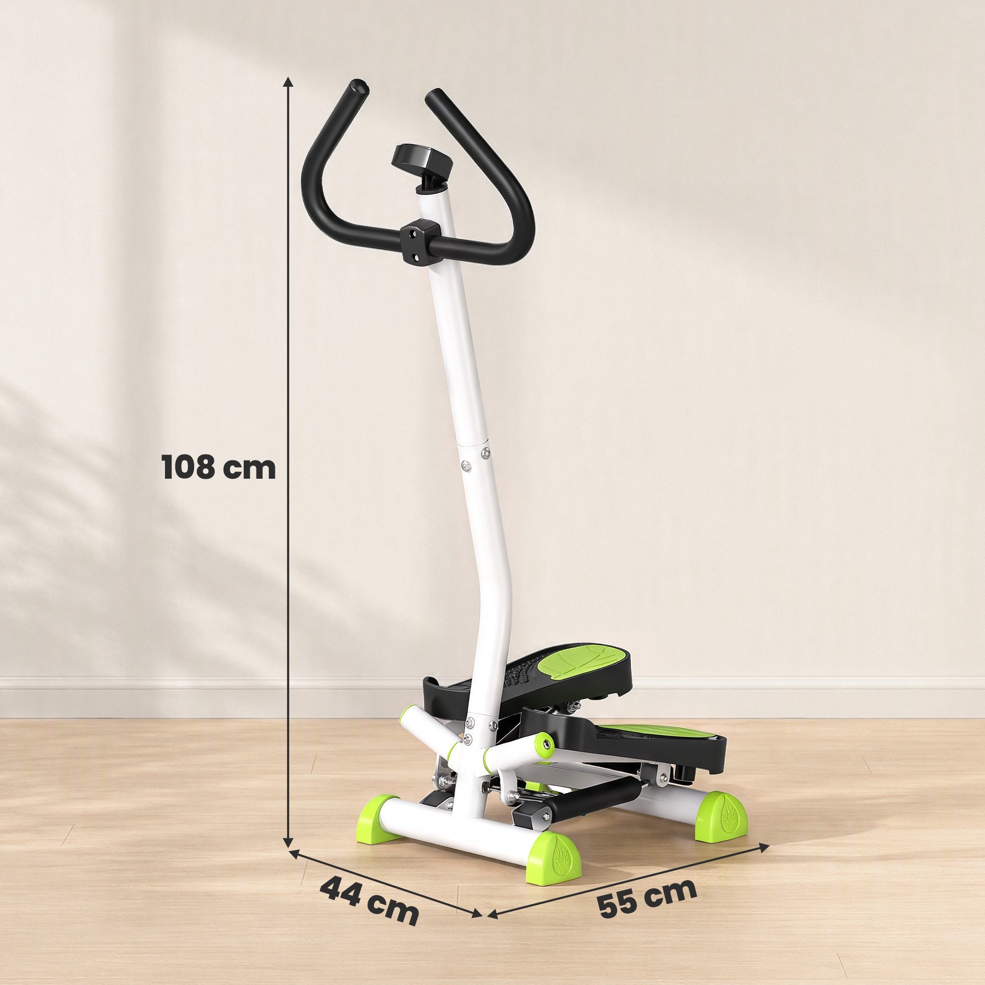 HOMCOM Stepper Fitness Swing Stepper mit LCD-Schirm und Handgriff Grün (Hometrainer für Zuhause, 1-tlg., bis 100 kg), Stahl, ABS, 55cm x 44cm x 108cm – Bild 3 von 5