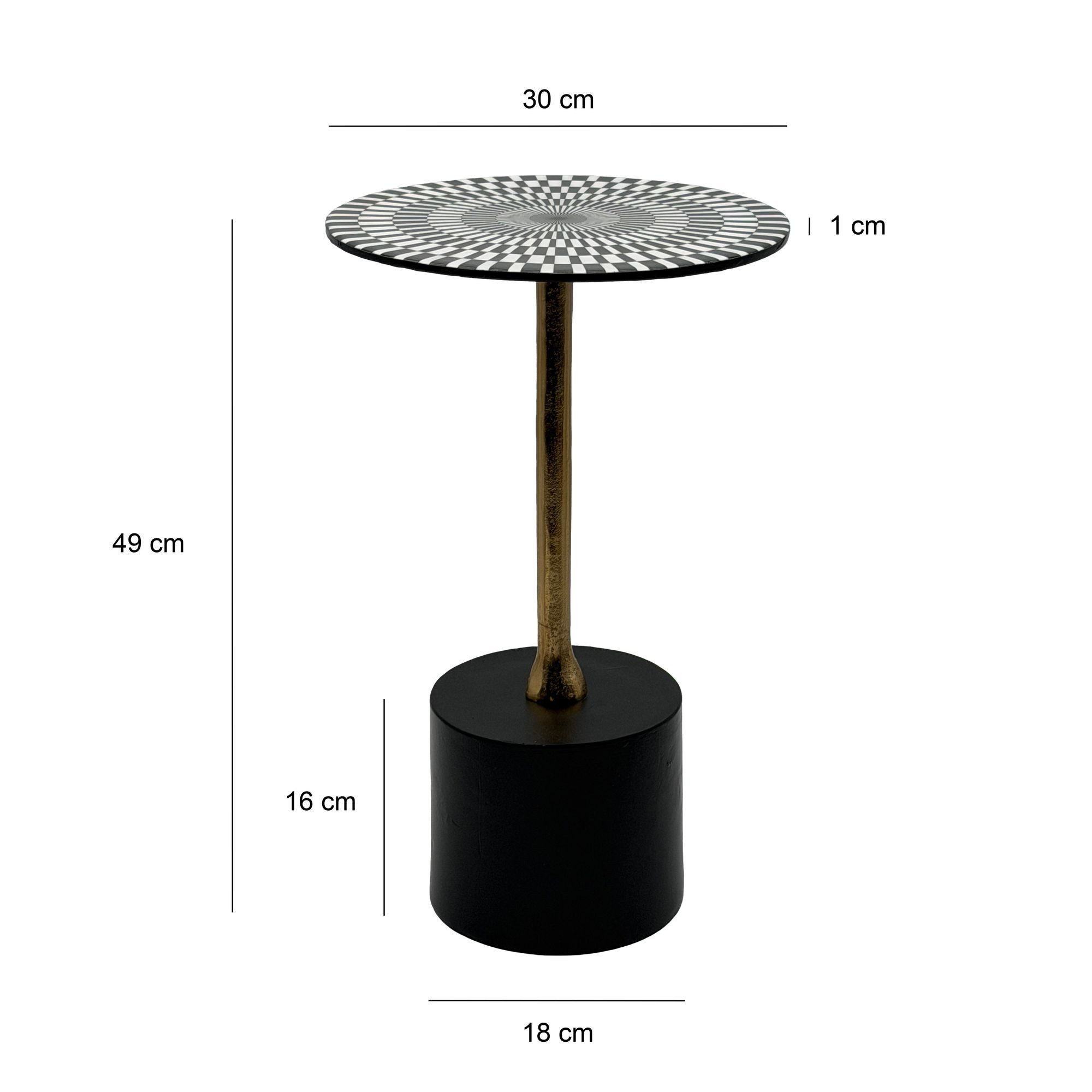 FINEBUY Beistelltisch FB113683 Anstelltisch Metall Abstelltisch Wohnzimmertisch Rund Muster (Dekorativer Tisch für moderne Wohnräume), Op-Art-Muster Tischplatte mit starkem Design