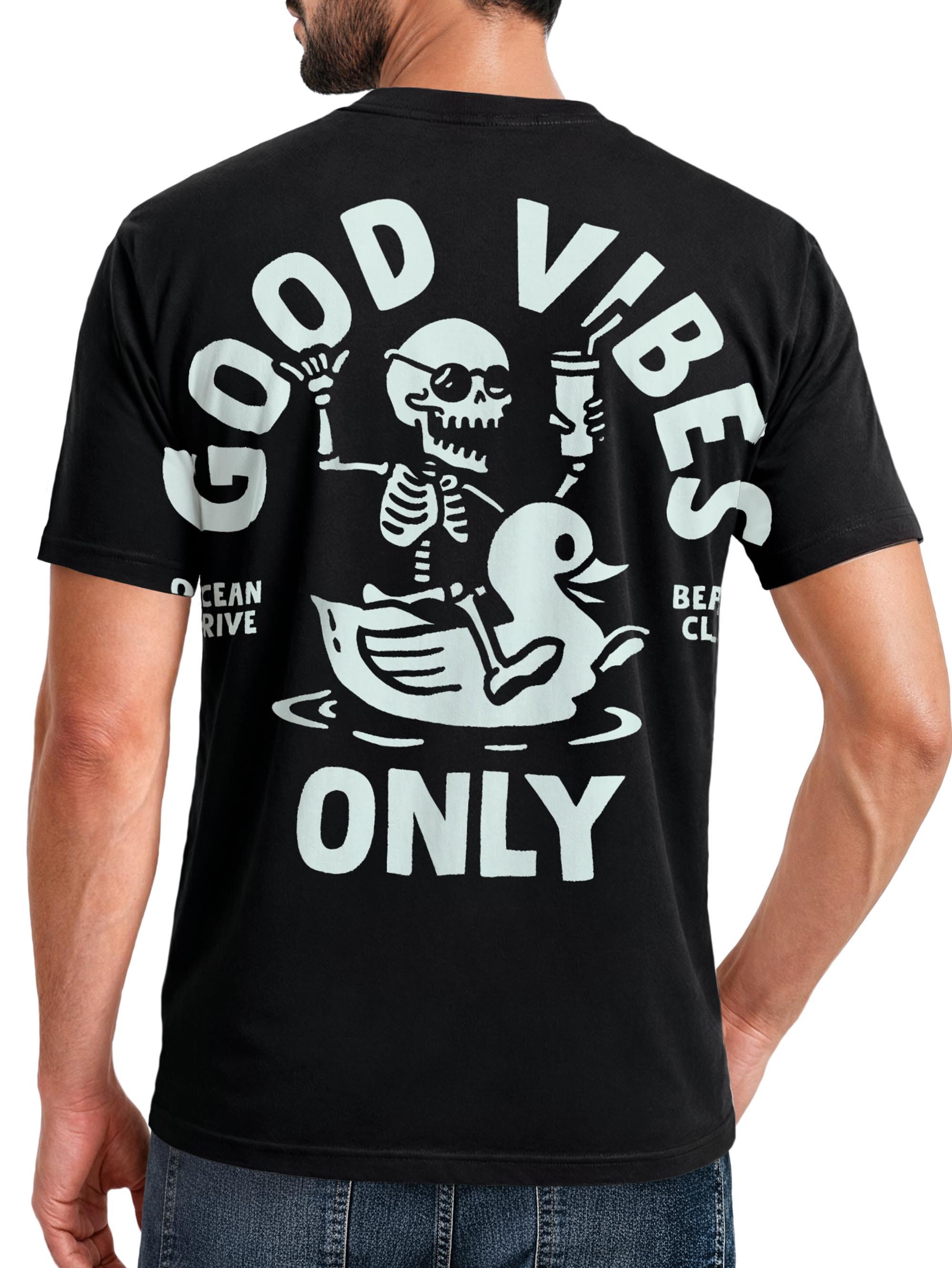 Neverless Print-Shirt Herren T-Shirt Backprint Good Vibes Only Quitsche-Ente Motivprint mit Print