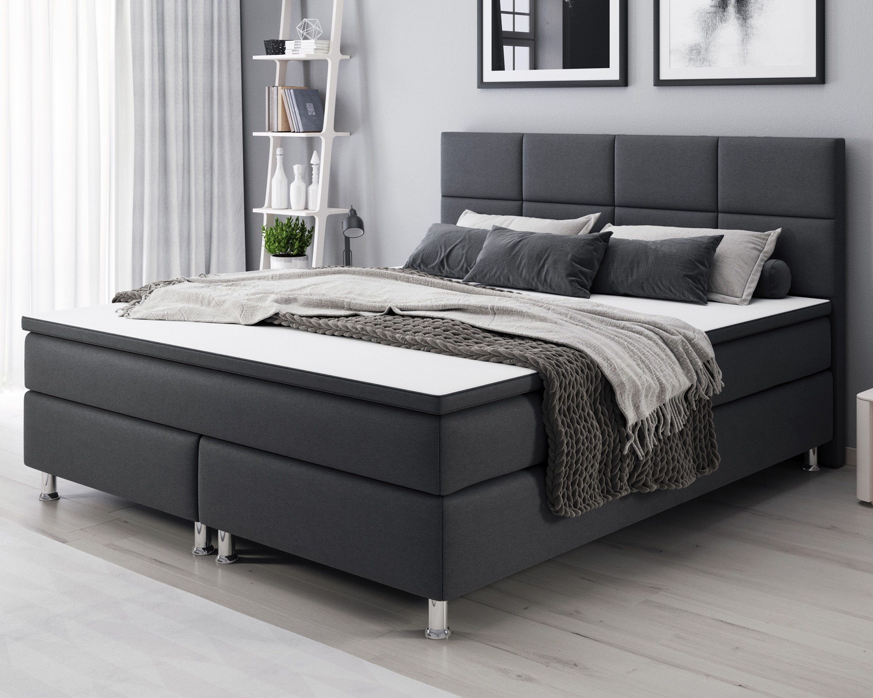 interbed Boxspringbett Rotterdam 140x200 cm Webstoff, inkl. Topper und Matratze