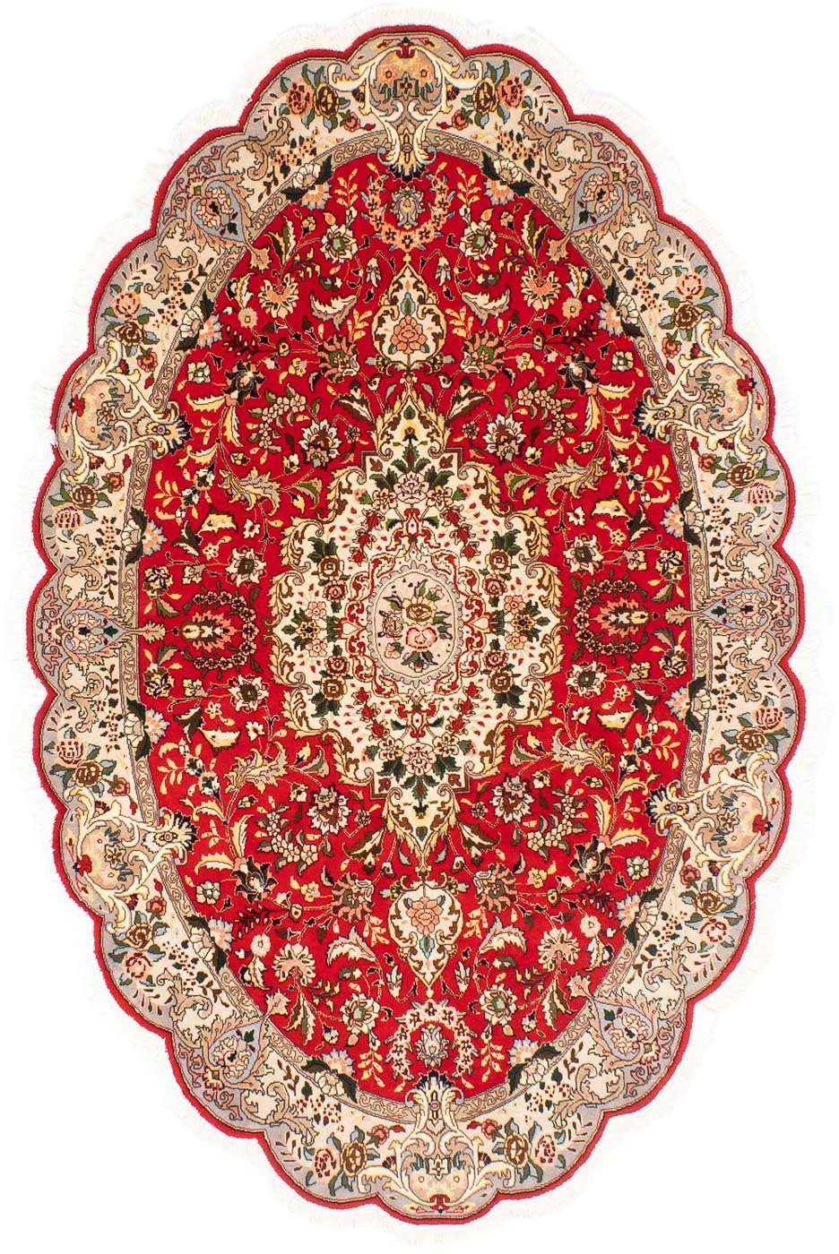 130 cm Orientteppich rot, mm, Perser Royal - - oval, 7 Handgeknüpft, - Täbriz Zertifikat morgenland, oval Höhe: - Wohnzimmer, x mit 200 Einzelstück