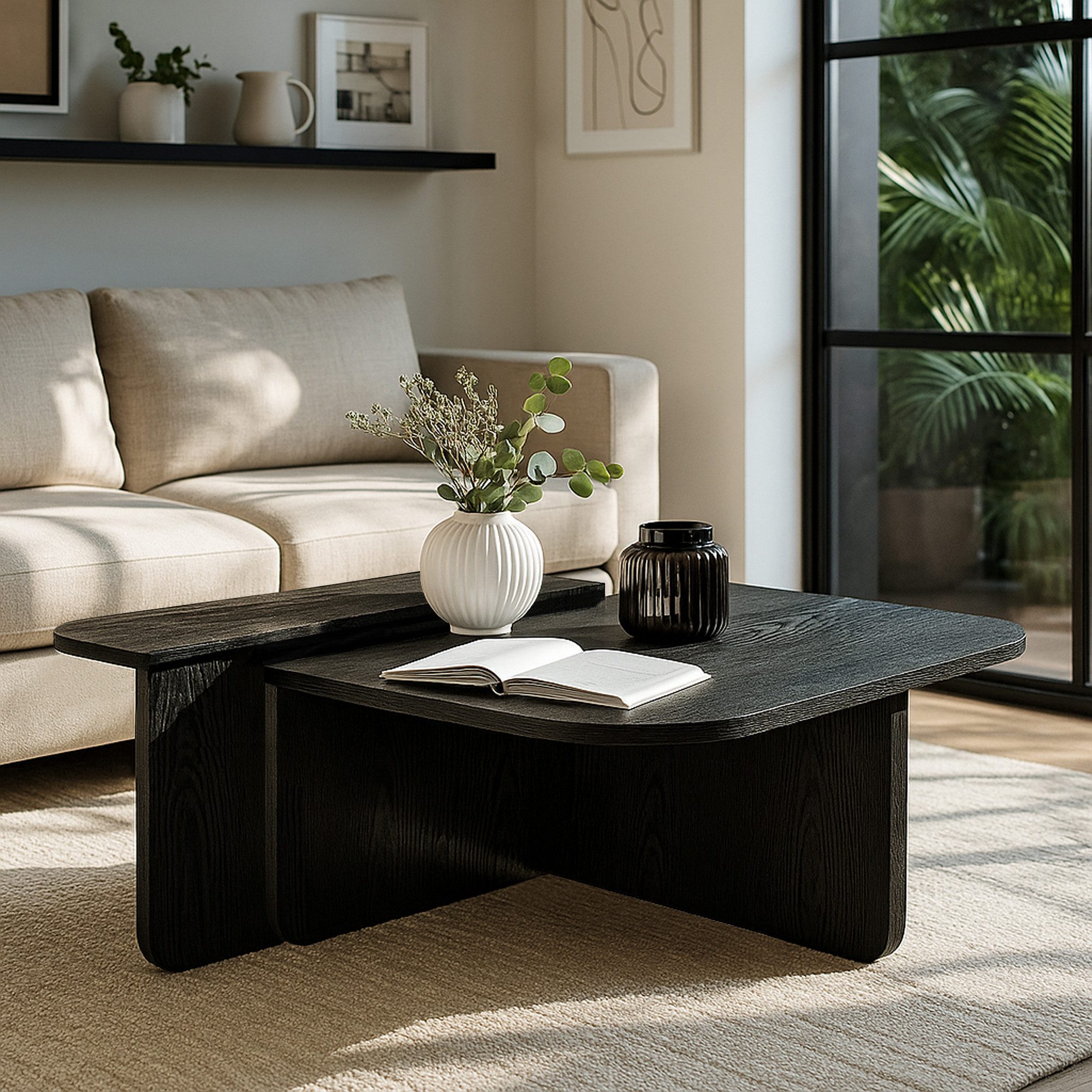 moebel17 Couchtisch 90×90 cm in Beige Braun Travertin-Optik, moderner L-For günstig online kaufen