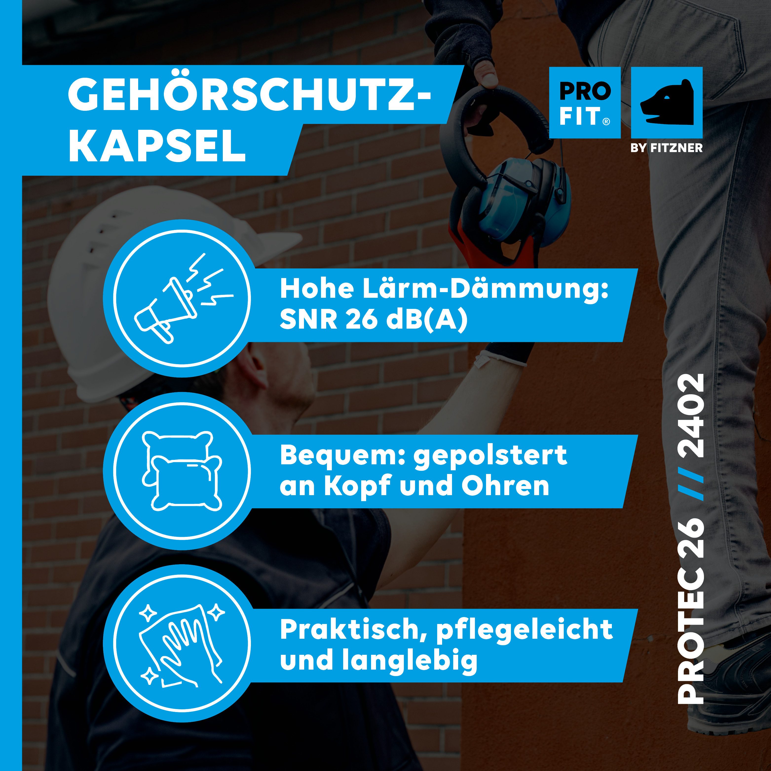 PRO FIT Kapselgehörschutz Protec 26, Gehörschutzkapsel, verstellbarer Gehörschutz, Lärmschutz, (1, Stück), mit niedrigem Anpressdruck, Dämmwerte: SNR 26