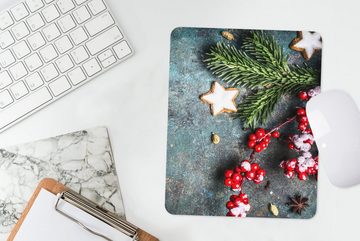 MuchoWow Mauspad Weihnachten - Rustikal - Zweige - Sternanis - Beeren - Rot Pad (1-St), Mousepad Computer Mousepads - Maus Mat - Pad - Mausunterlage