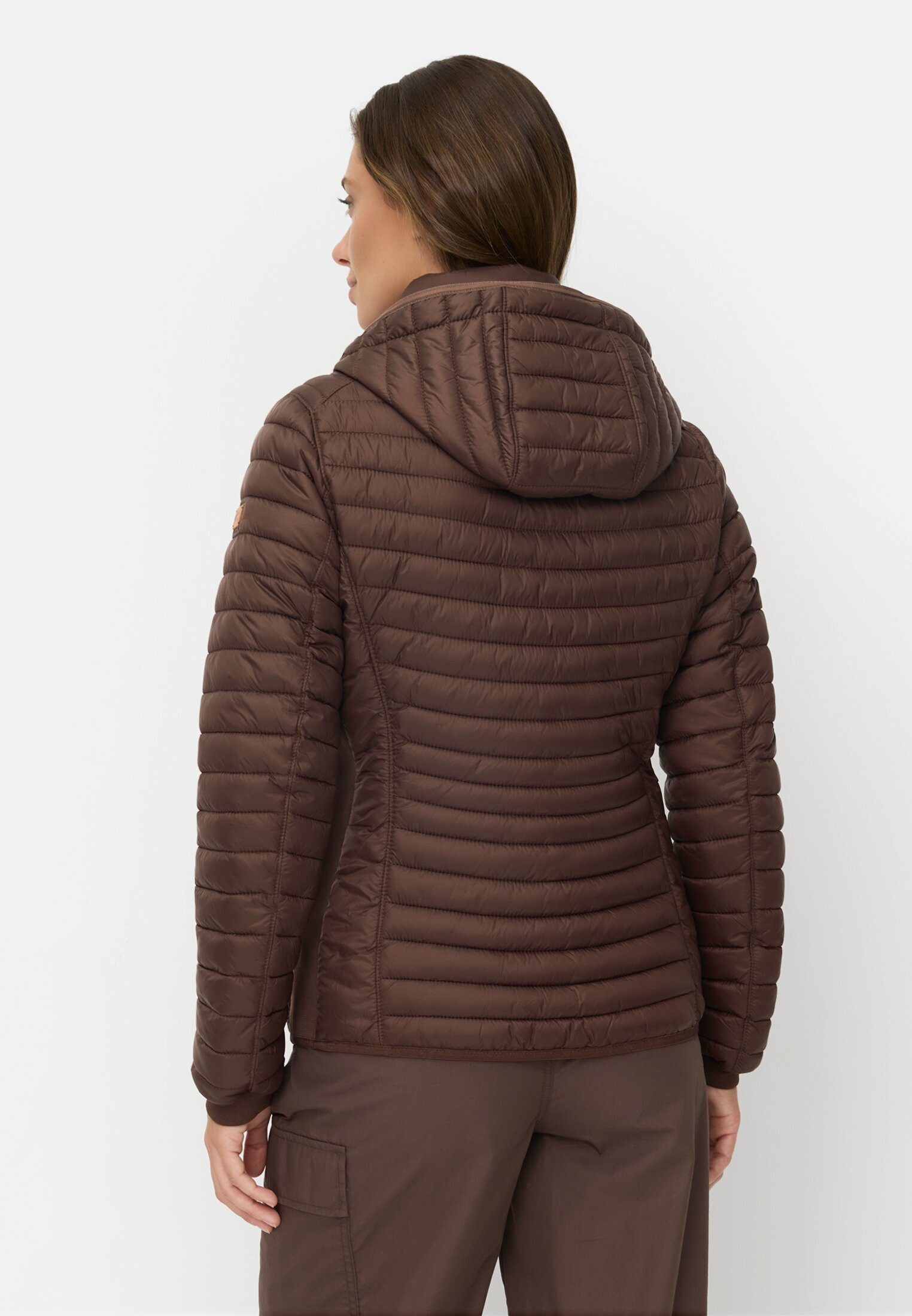 camel active Steppjacke mit seitlichem Strick-Einsatz Langarm Markenlogo