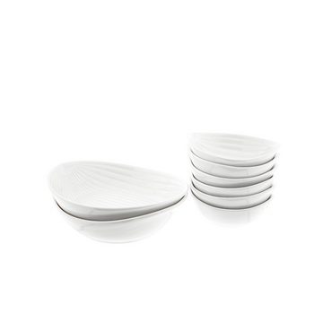 Sunay Snackschale 8 Teiliges Set in Weiß aus Porzellan Riffle Design Ovalförmig, (8-tlg)