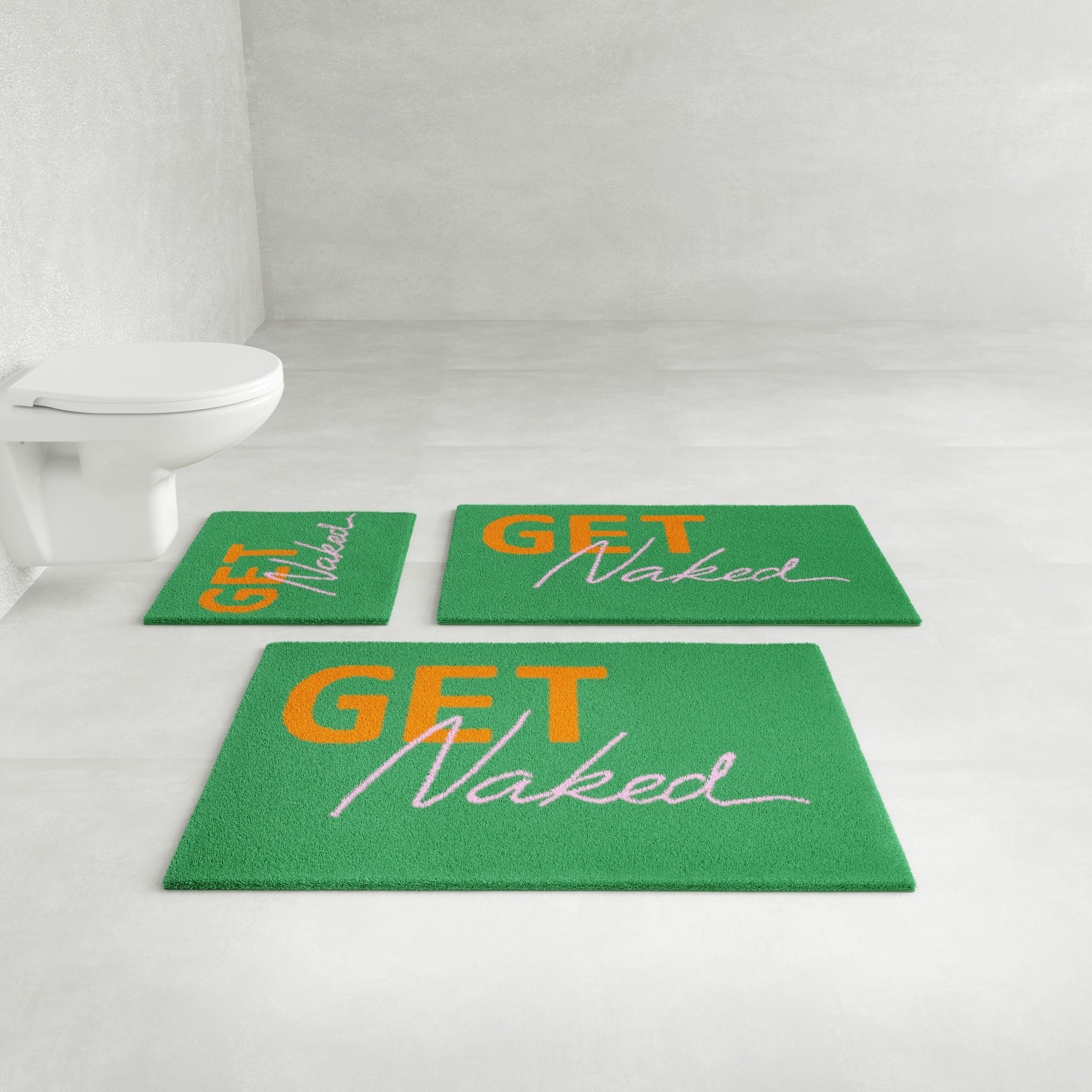 OTTO home Badematte Get Naked, modern, Badvorleger, Badezimmer Teppich, Höhe 20 mm, rutschhemmend beschichtet, schnell trocknend, Polyacryl, rechteckig, Badteppich, mit Schriftzug, 2 Varianten, rechteckig