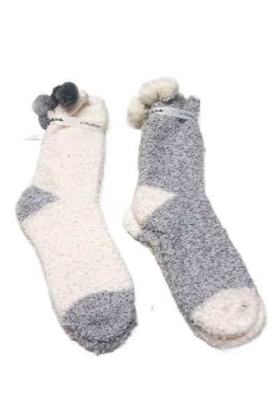 Steinnacher Bärbel Kuschelsocken Taubert Kuschelsocken 2er Set natur und grau mit Bommel (2-Paar) Bommel