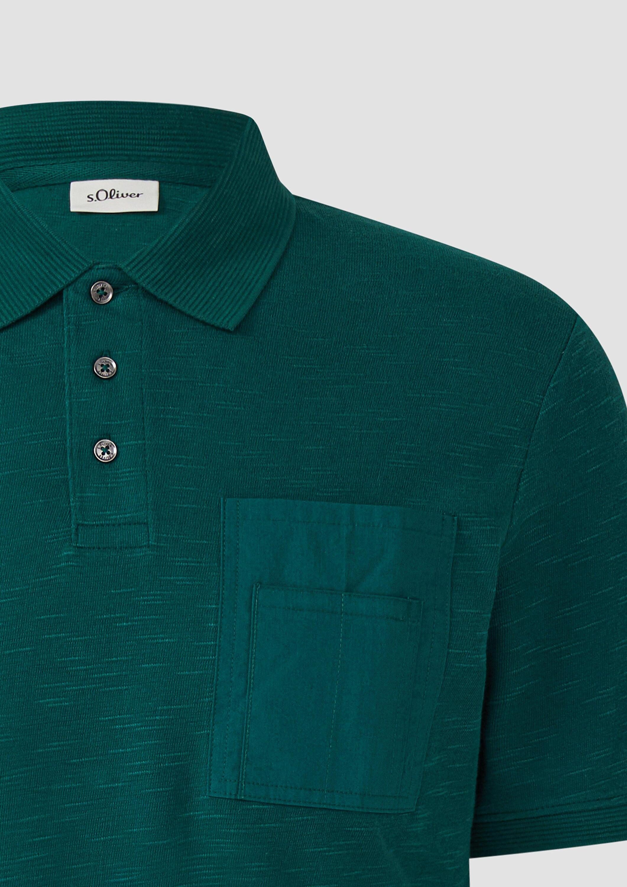 s.Oliver Kurzarmshirt Polo-Shirt Poloshirt mit Flammgarnstruktur und Brusttasche