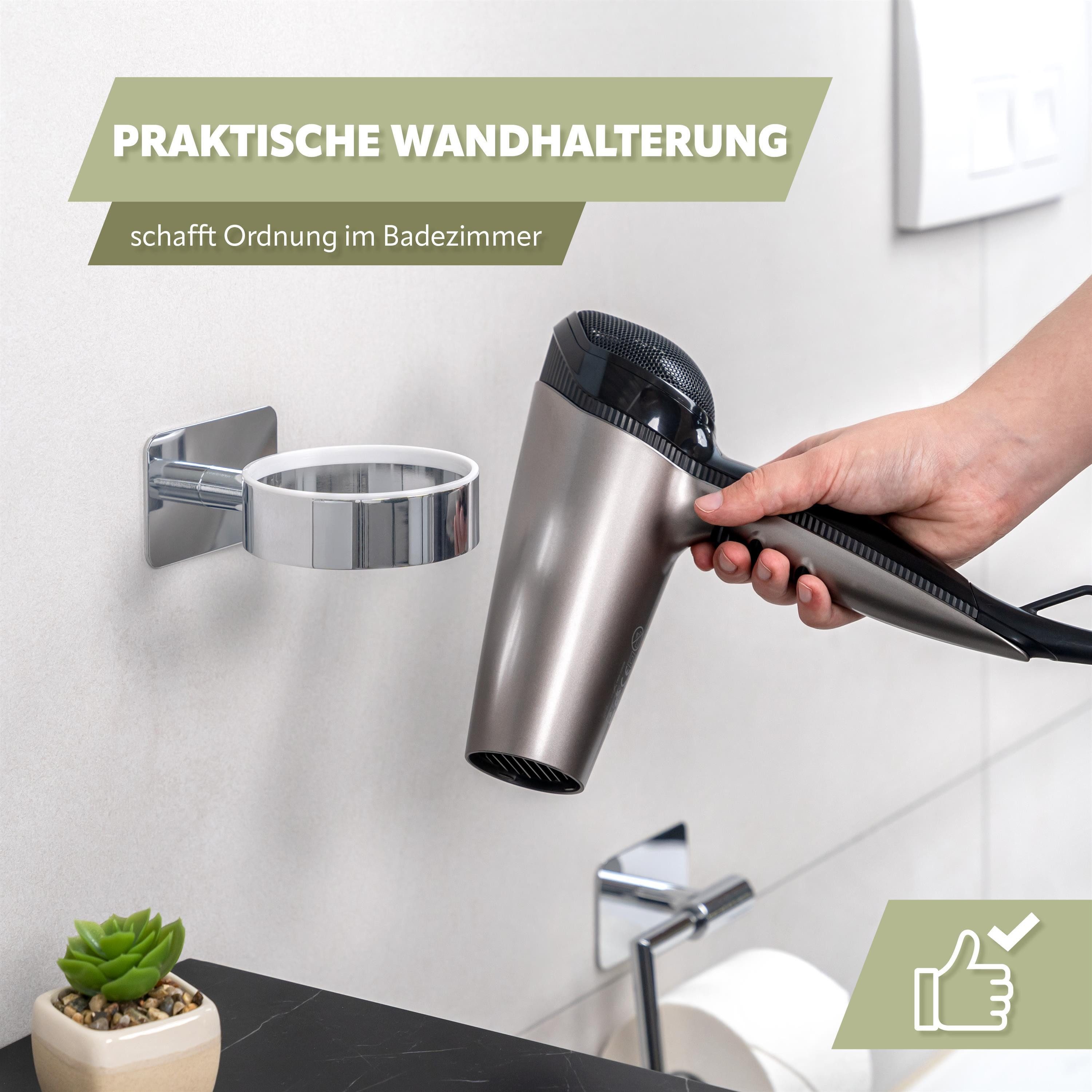 bremermann Haartrocknerhalter Bad-Serie LUCENTE TAPE - mit Klebepad, verchromt, (1-tlg., mit schützendem Kunststoffring)