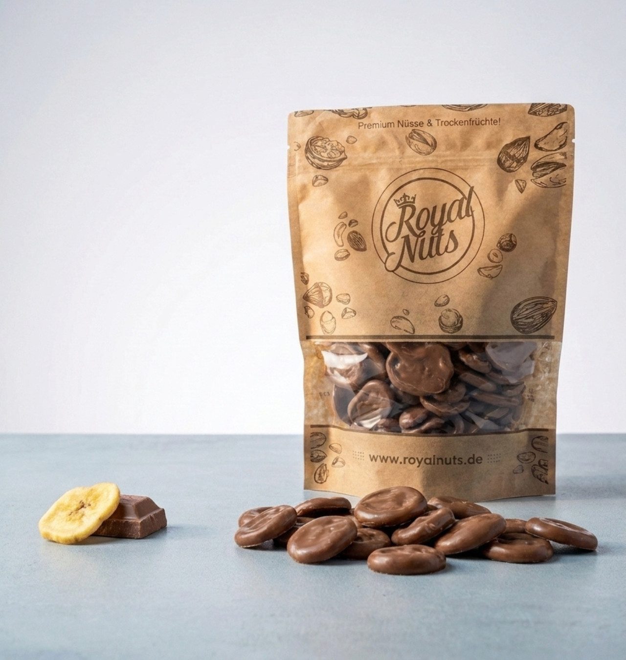 Royalnuts Genuss GmbH Schokolade 500g Bananenchips mit Vollmilchschokolade, Royalnuts