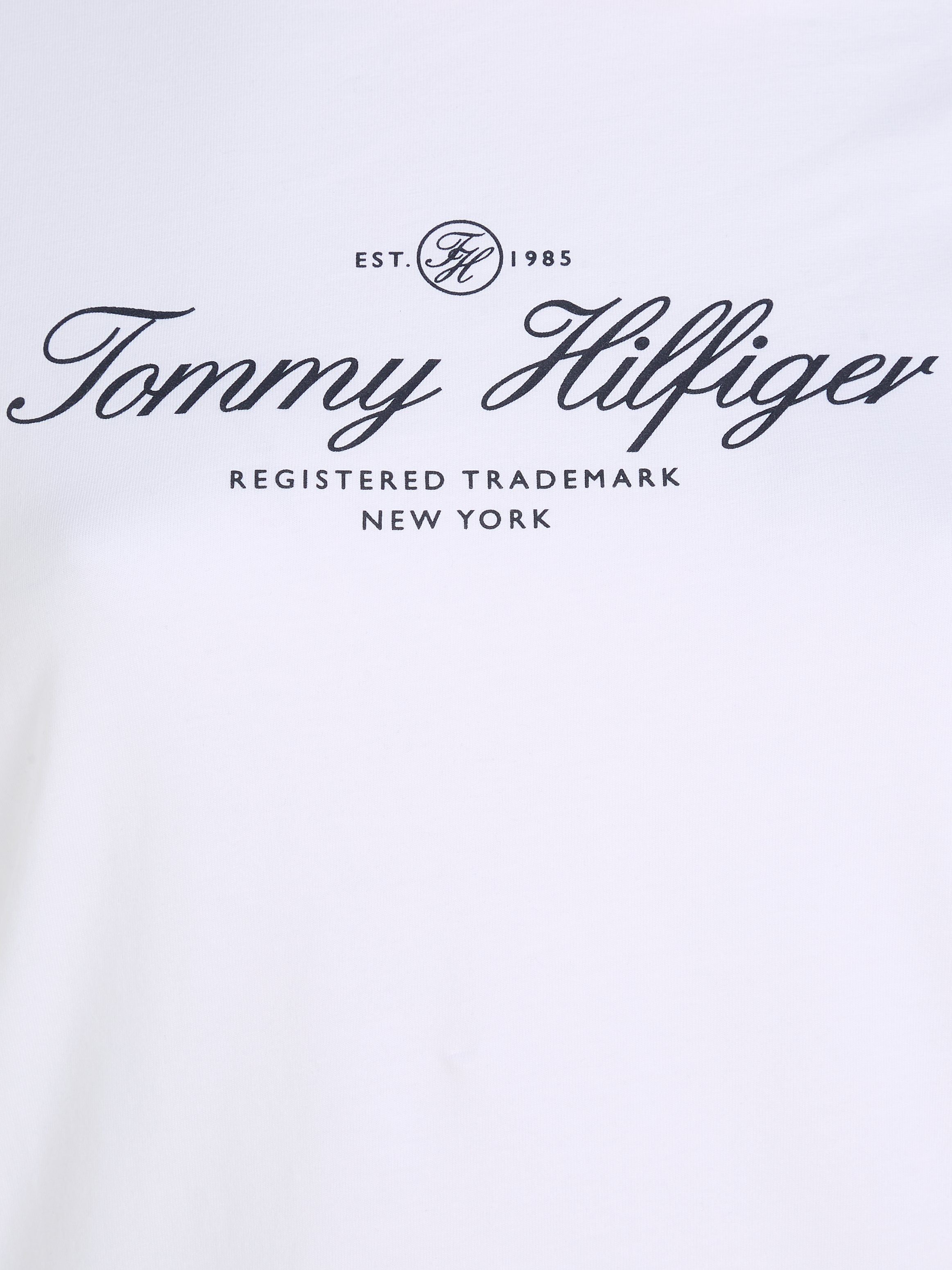 Th_Optic_White Langarmshirt SIZE CURVE,mit NK Signature 3/4SLV OPN Hilfiger PLUS Logo-Schriftzug Tommy CRV Tommy Hilfiger SLIM Curve SIGNATURE
