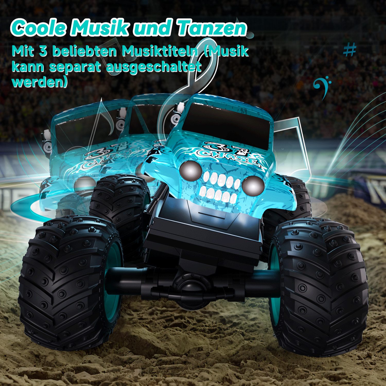 Esun RC-Auto Ferngesteuert Monstertruck, 20KM/H Tomb Digger Monster Truck mit Licht (Set, 1/20 RC Monstertruck mit 100MIN, Cool Geschenk 3 4 6 8 Jahre Junge), 1:20 RC Monstertruck mit 100MIN, Cool Geschenk 4WD