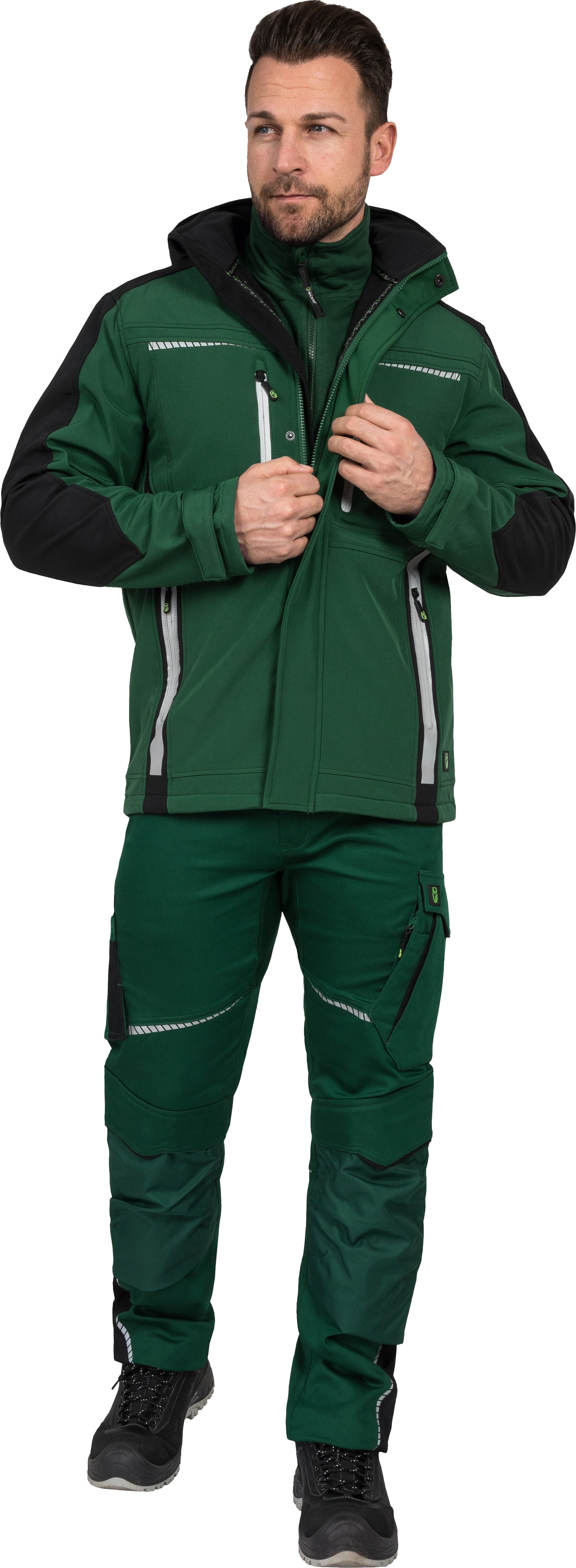 Leibwächter Softshelljacke Flex-Line Herren Übergangsjacke mit Kapuze (atmungsaktive Regenjacke, wasserdichte Softshell Arbeitsjacke) robustes 3-Lagenlaminat-Softshell, Reflektoren für gute Sichtbarkeit