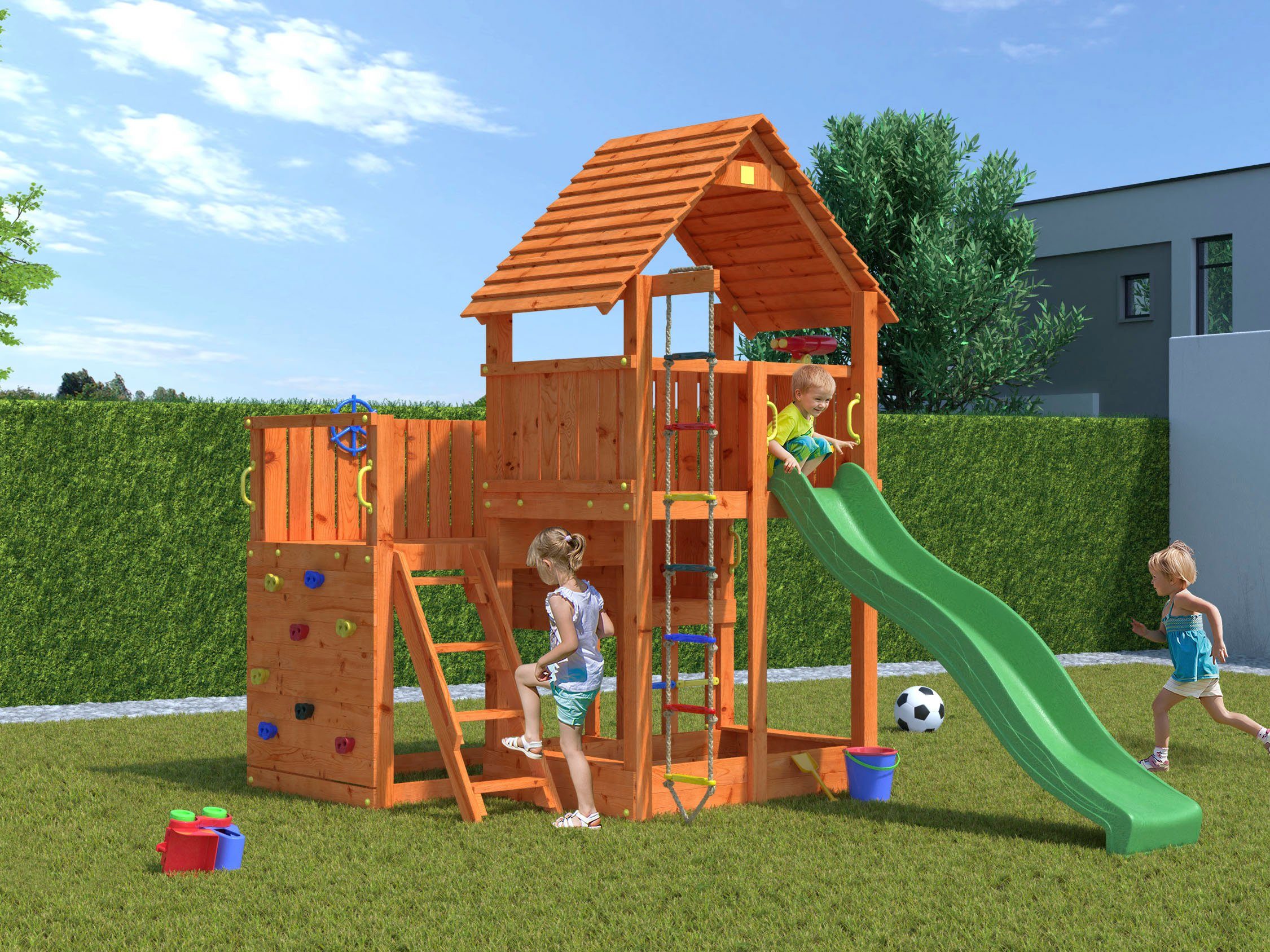 FUNGOO Spielturm BIG LEADER, mit Schaukel & Rutsche, FSC® - schützt Wald