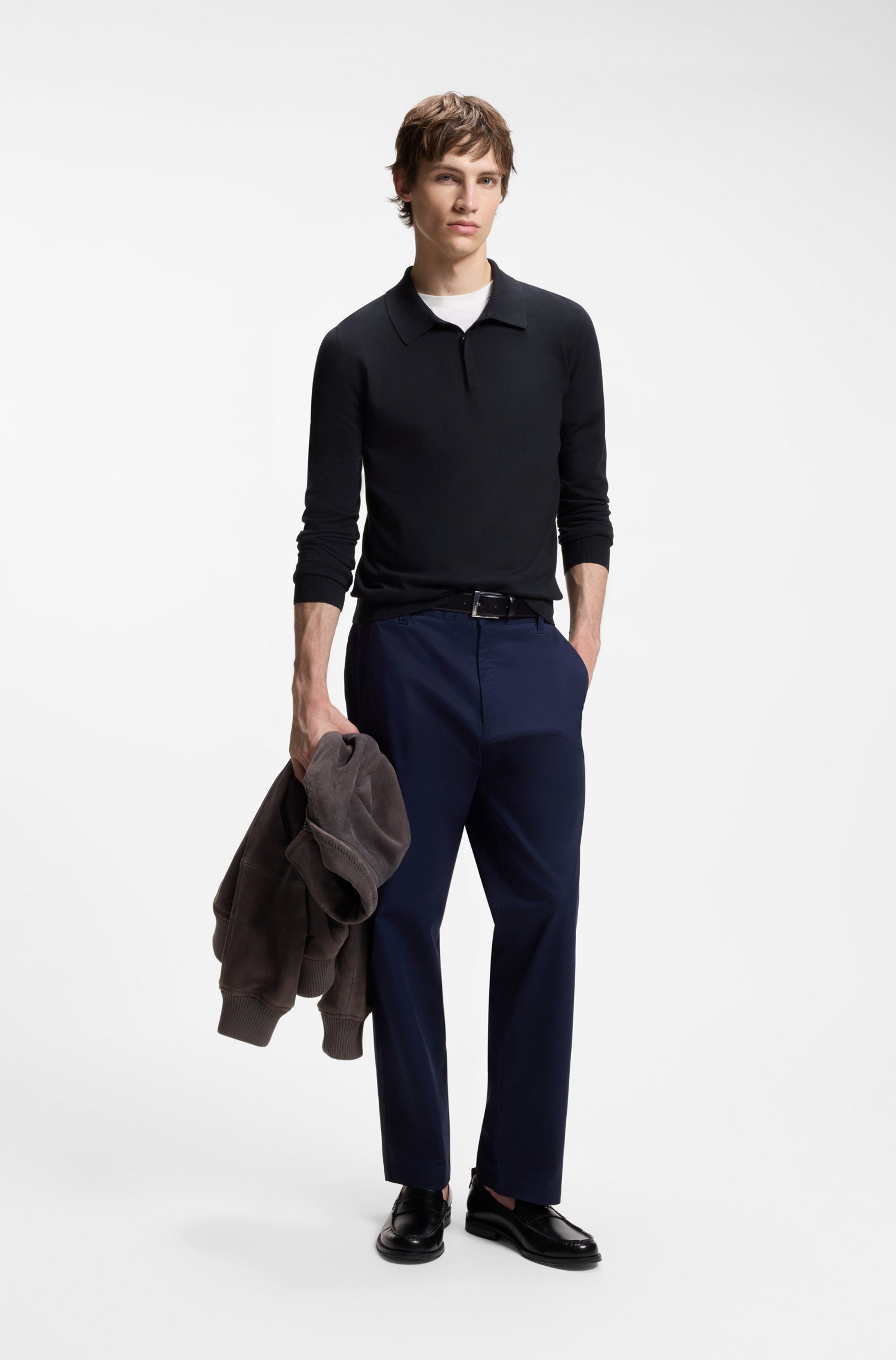 HUGO Polokragenpullover San Pippo Polokragen, Feinstrick, schmale Passform