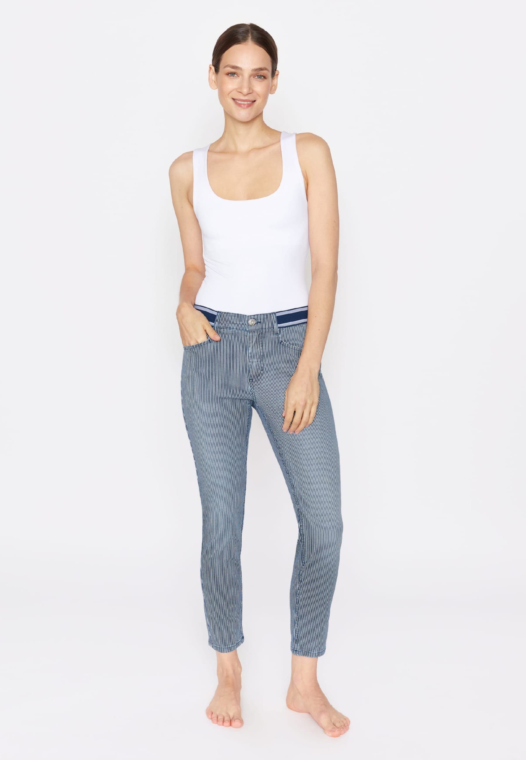 Ornella ANGELS Streifen Label-Applikationen Sporty 7/8-Jeans mit Jeans schmalen blue mit
