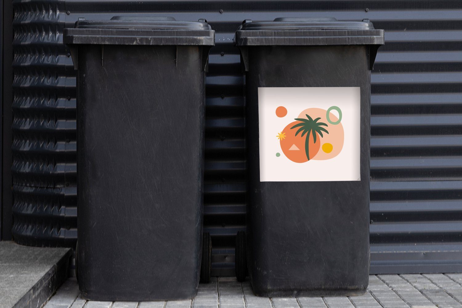 Container, - Abfalbehälter Sommer St), Mülleimer-aufkleber, Sticker, (1 Palme Mülltonne, Geometrische Formen MuchoWow - Wandsticker