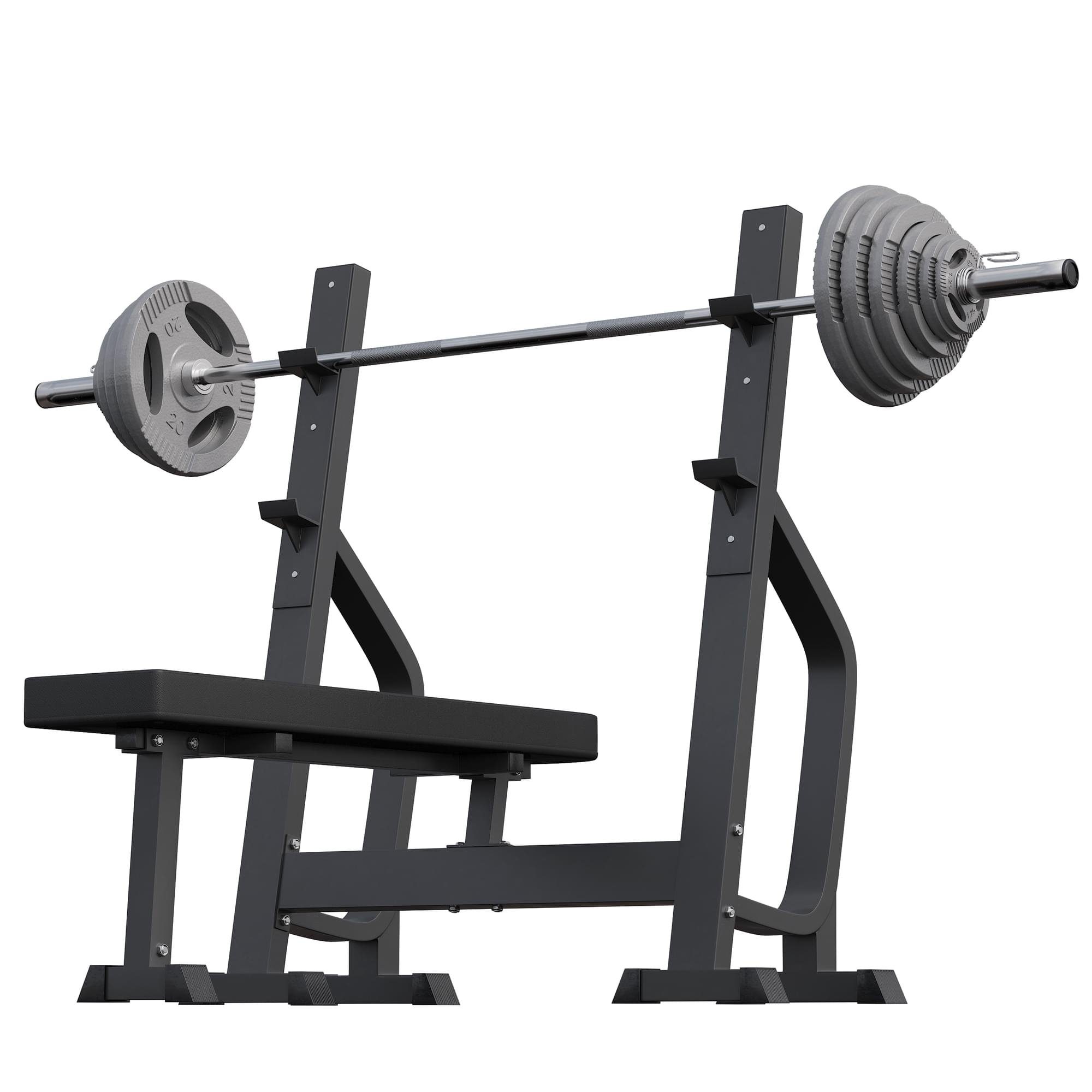 GORILLA SPORTS Hantel-Set Hantelbank mit 2 Ablagen inkl. Langhantel Set Olympia 130 kg