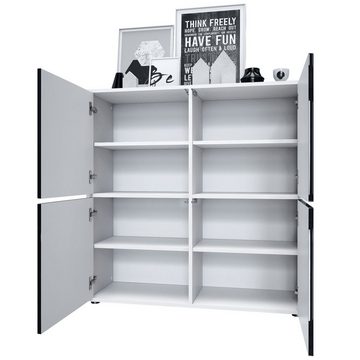 Möbelhandel Klipenstein Highboard NOAH V2, Kommode Schrank Landhaus, Korpus Weiß matt