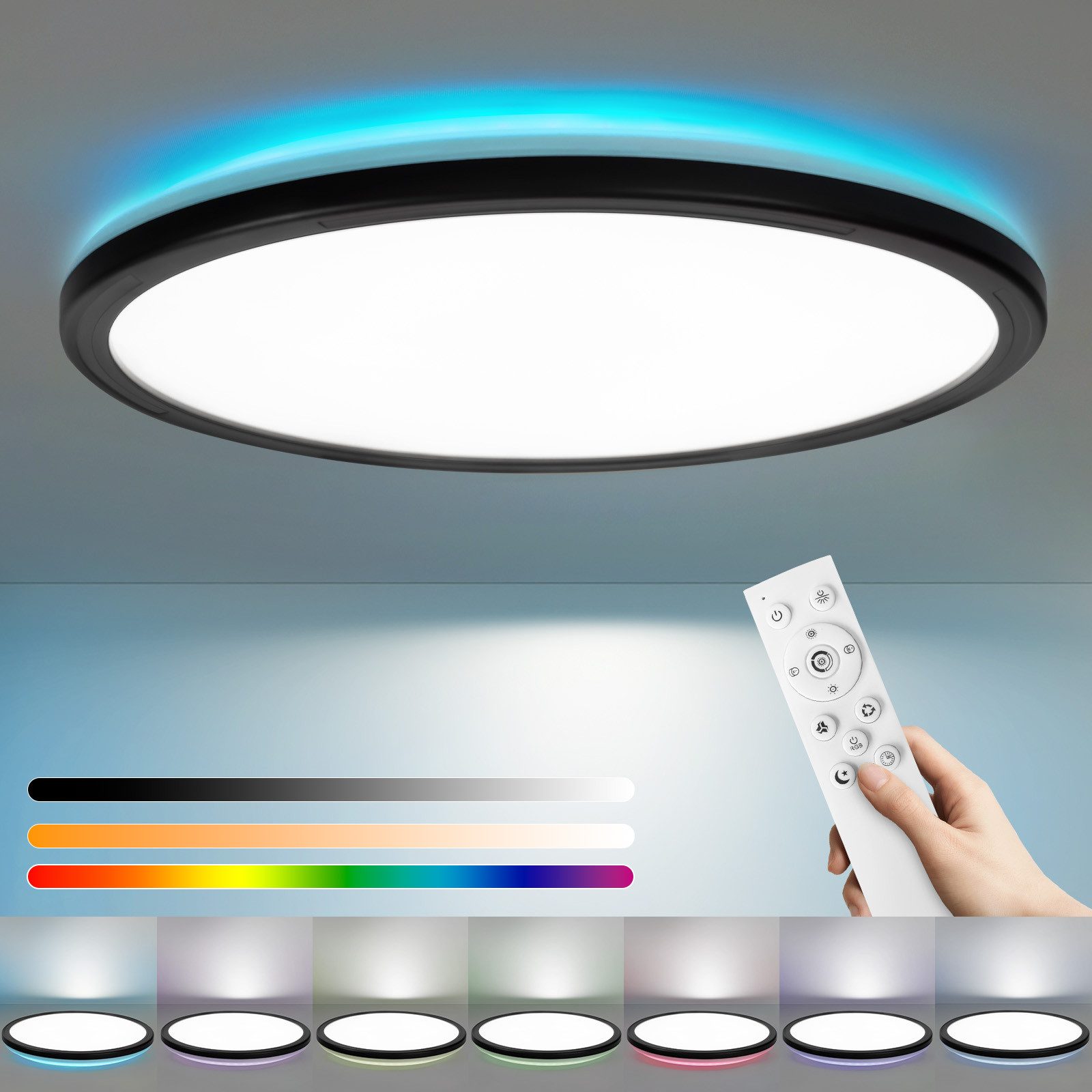 ZMH LED Deckenleuchte Whonzimmer mit RGB Hintergrundlampe Panel Rund/Quadra günstig online kaufen