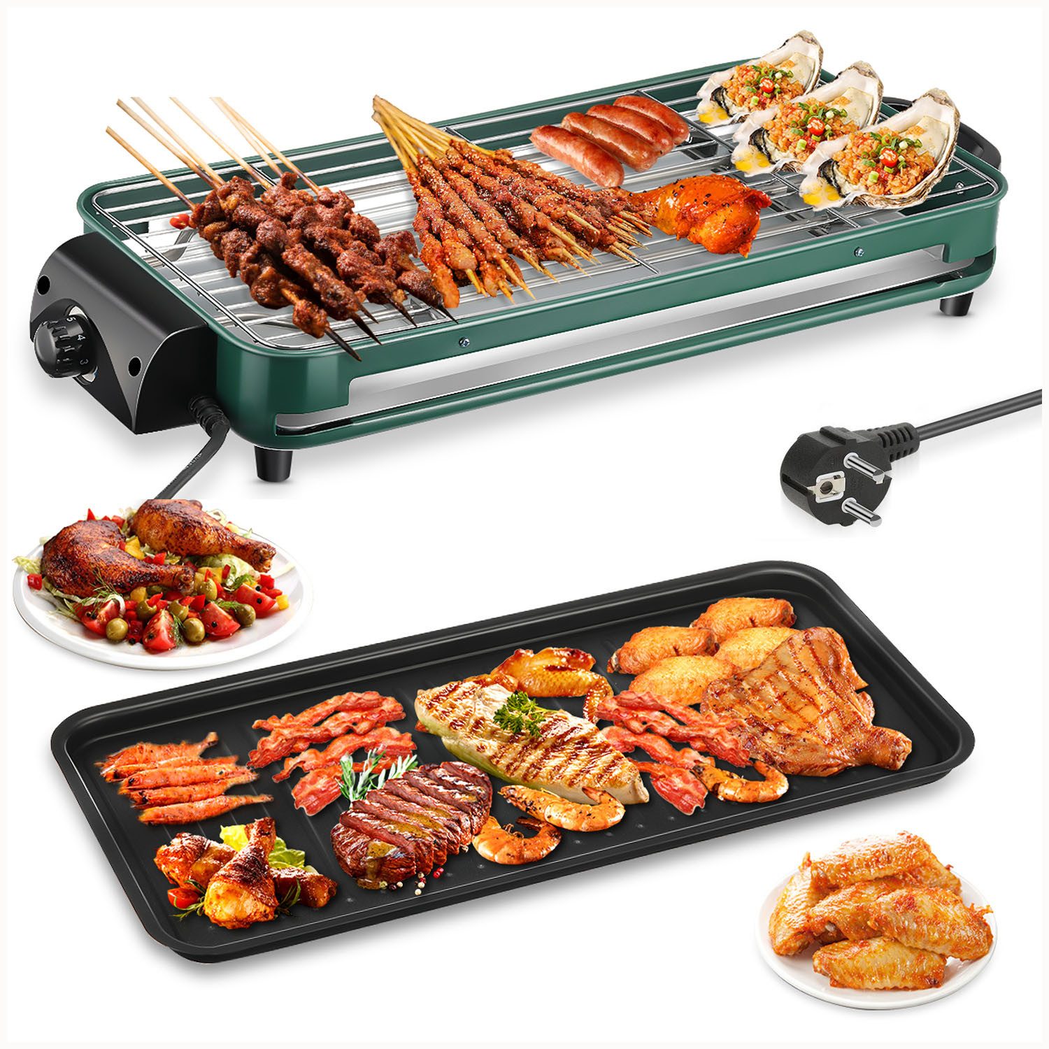 oyajia Tischgrill Tischgrill XXXL DSK-301 Teppanyaki-Grillplatte, 1500,00 W, mit Antihaftbeschichtung, bis zu 10 Personen, extra lange Grillfläche