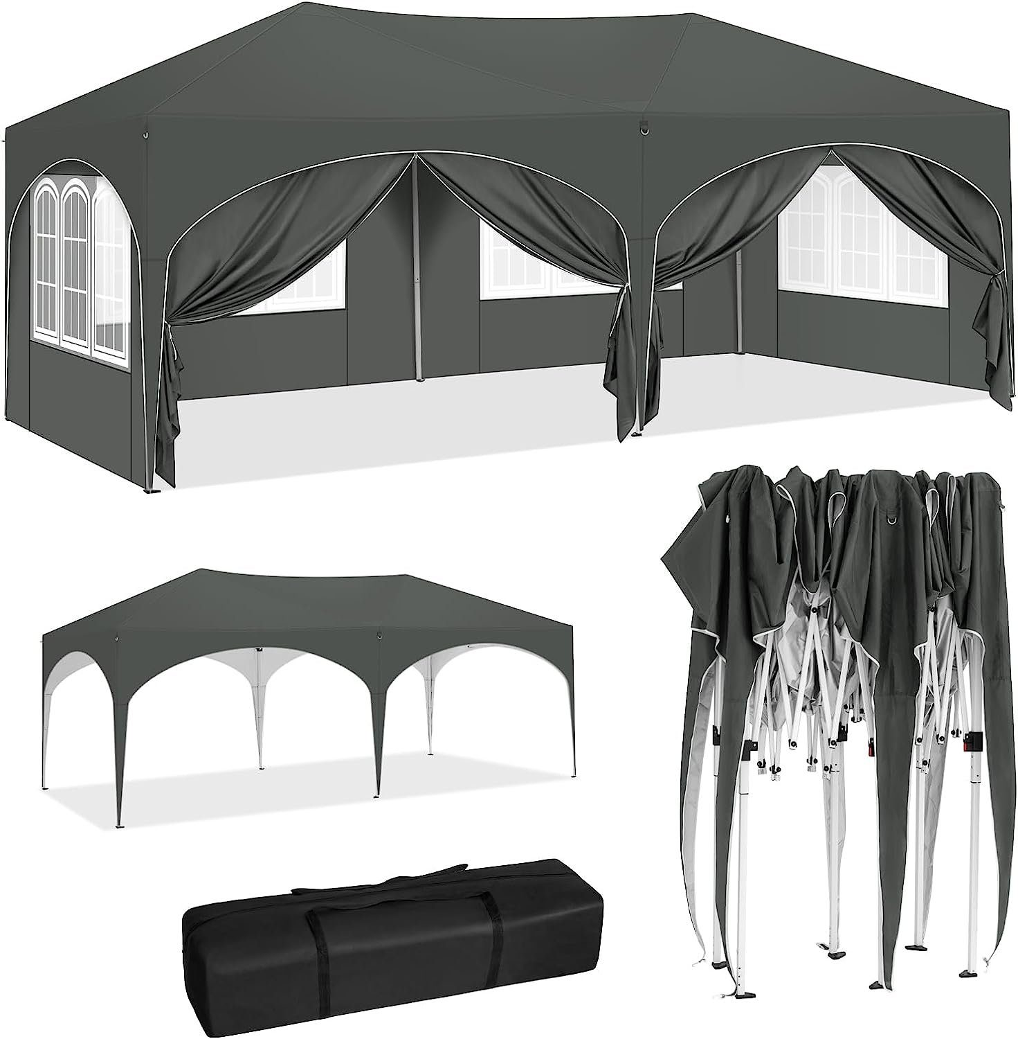 Woltu Pavillon, mit 6 Seitenteilen, 3x6 m, mit 6 Seitenwänden, höhenverstellbar