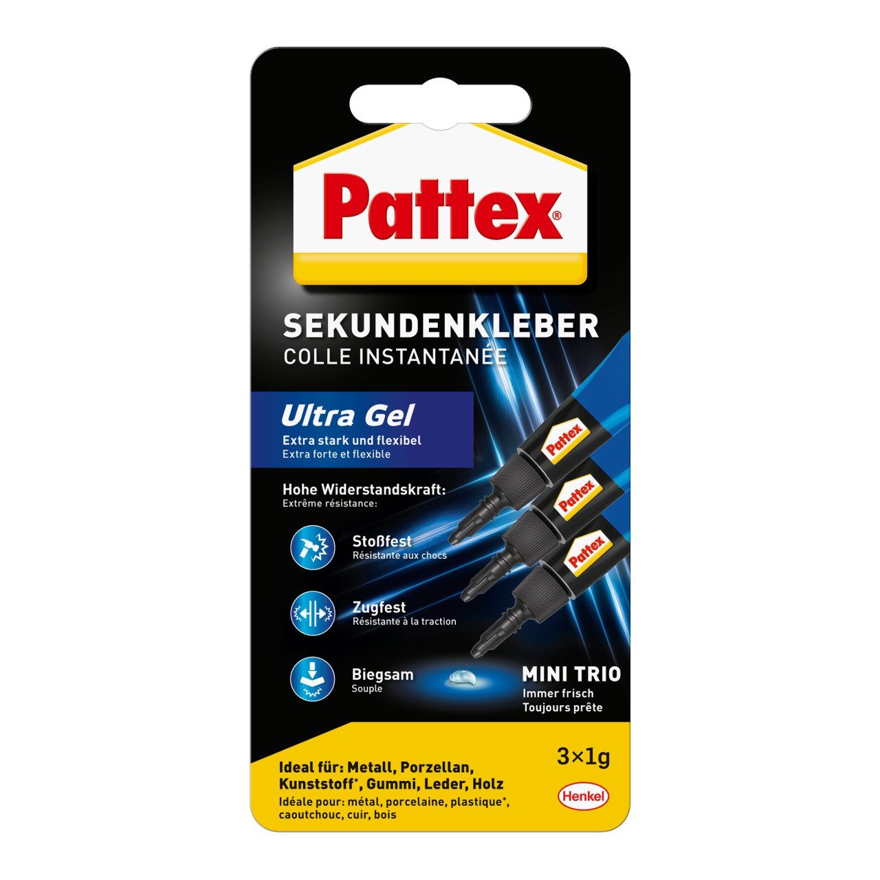 Pattex Bastelkleber Pattex Sekundenkleber Ultra Gel Mini Trio 3 x 1 g