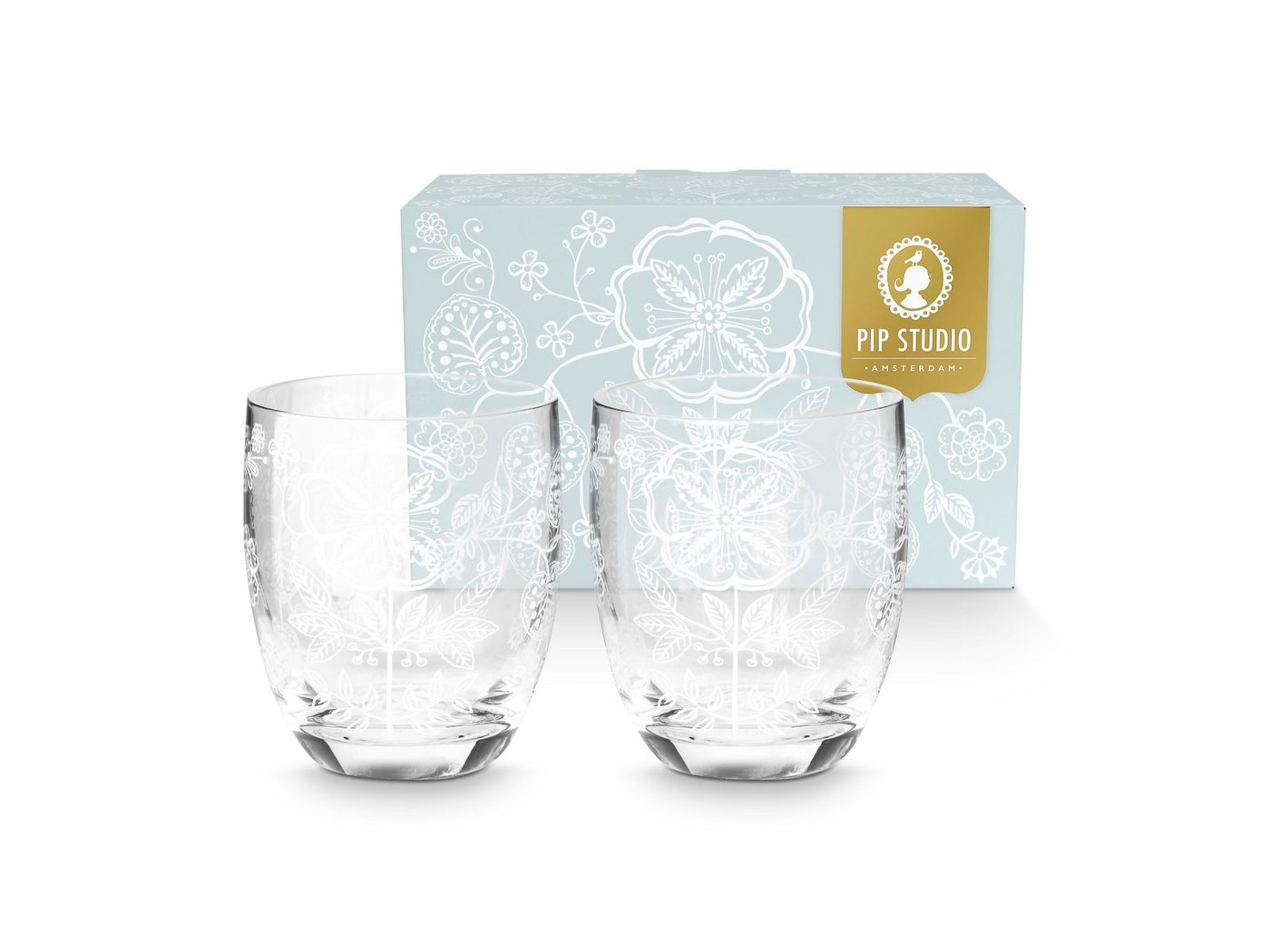 PiP Studio Gläser-Set Flower White Trinkglas 320ml Set2, Glas