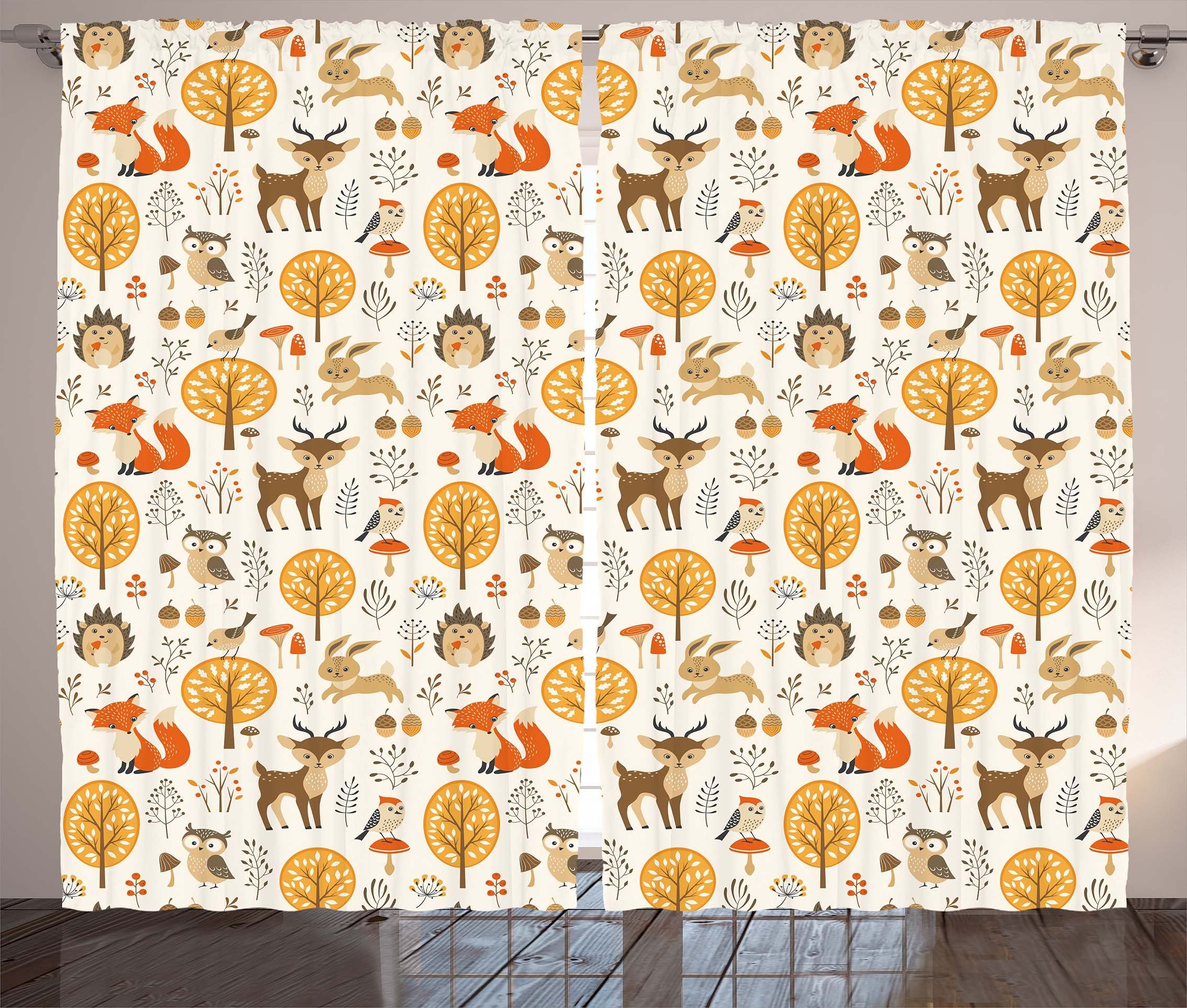 Gardine Schlafzimmer Kräuselband Vorhang mit Schlaufen und Haken, Abakuhaus, Karikatur Baby-Eulen Deers Vögel