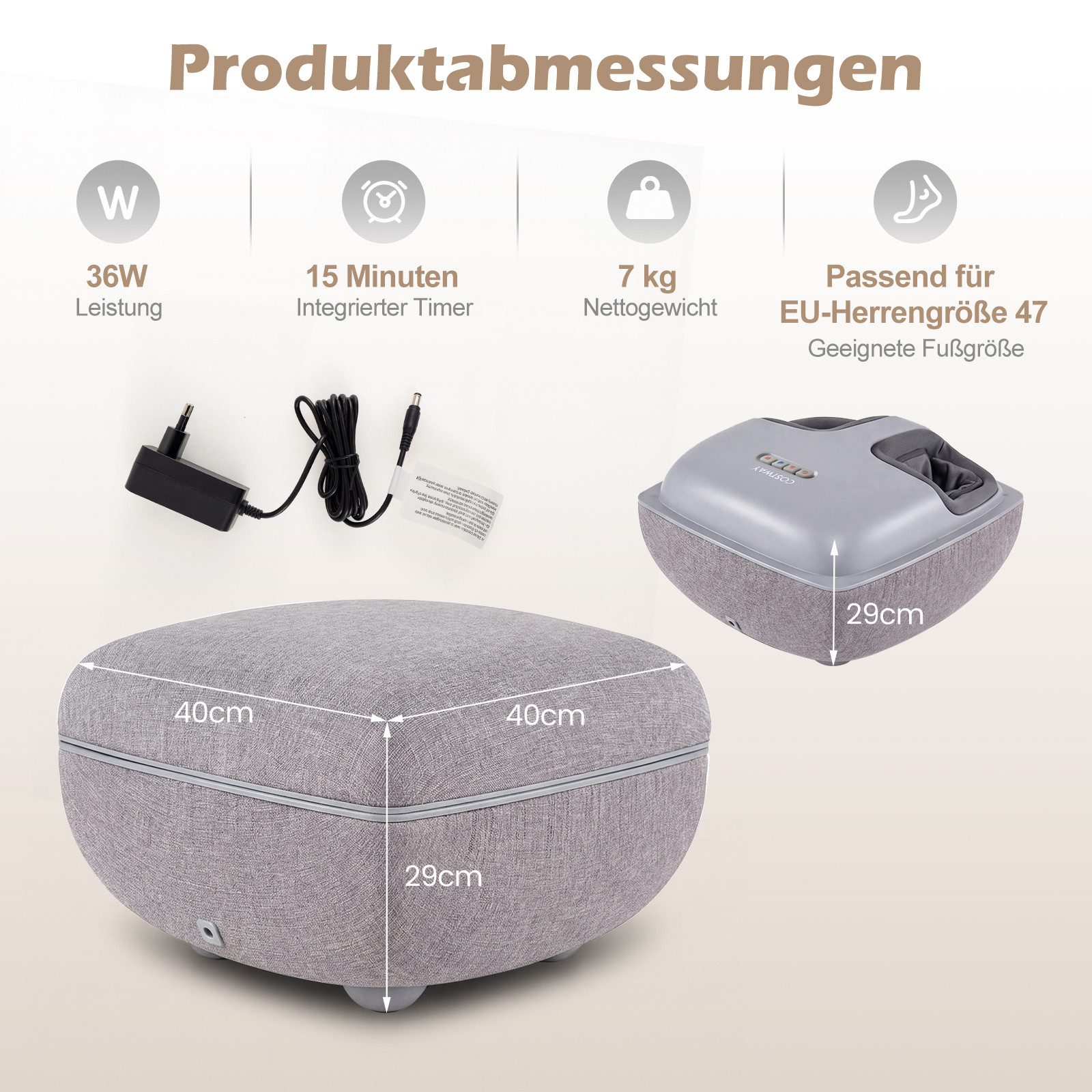 COSTWAY Fußmassagegerät, mit Wärmefunktion, Tiefknetung & Luftkompression