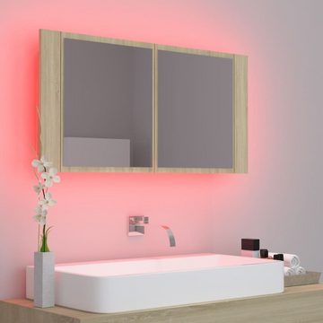 vidaXL Badezimmerspiegelschrank LED-Bad-Spiegelschrank Sonoma-Eiche 90x12x45 cm Acryl (1-St)