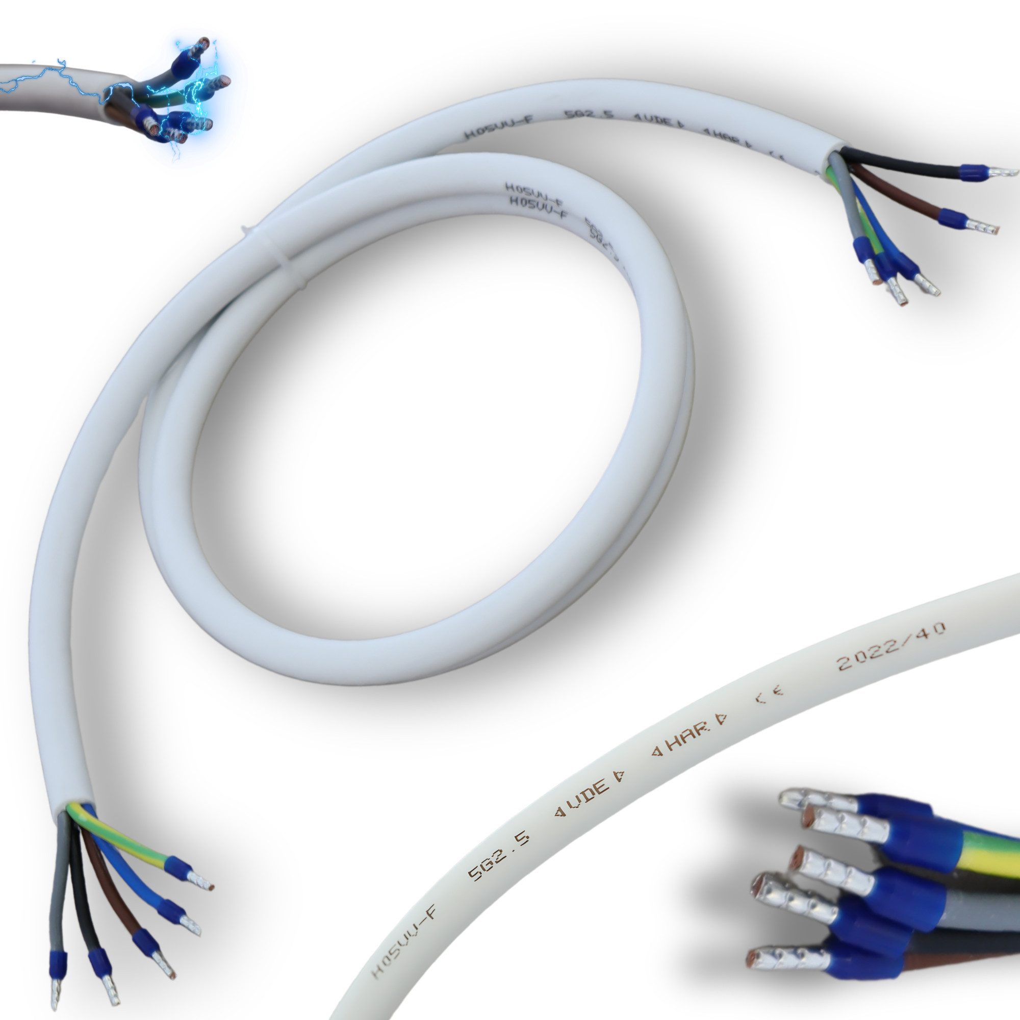 maxgo® Herd-Anschlussleitung Weiß H05VV-F 5G2,5 5x2,5 Ceranfeld 9,5m Elektro-Kabel, (950 cm)