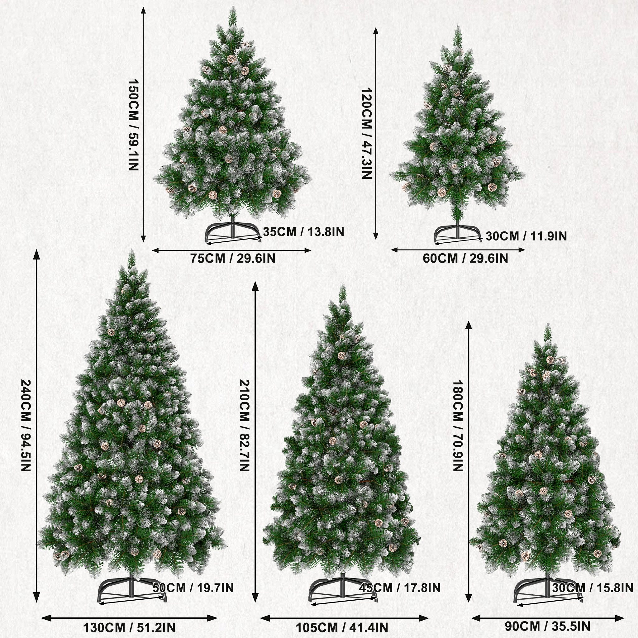 FIVMEN Künstlicher Weihnachtsbaum Künstlicher Weihnachtsbaum PVC Tannenbaum Christbaum mit Schnee-Effekt, Metallständer Bodenschutz Faltbare Zweige für festlich – Bild 2 von 5