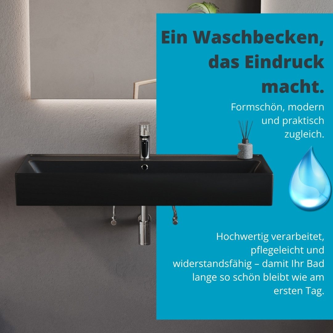 Aqua Bagno Waschtisch Waschbecken wandmontage 100cm matt schwarz Möbelwasctisch