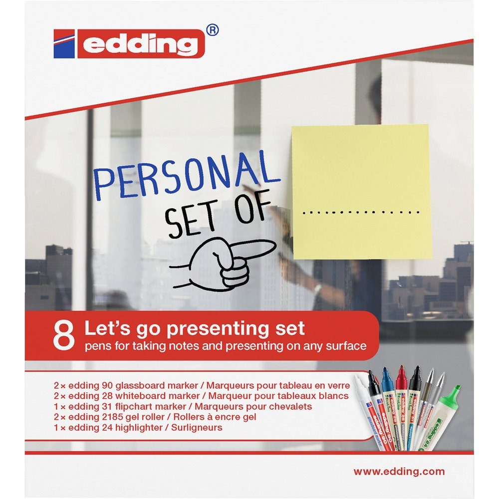 edding Whiteboard Marker Edding 8 Let´s go presenting set 4-BTWPRES Whiteboardmarker Set Schwar