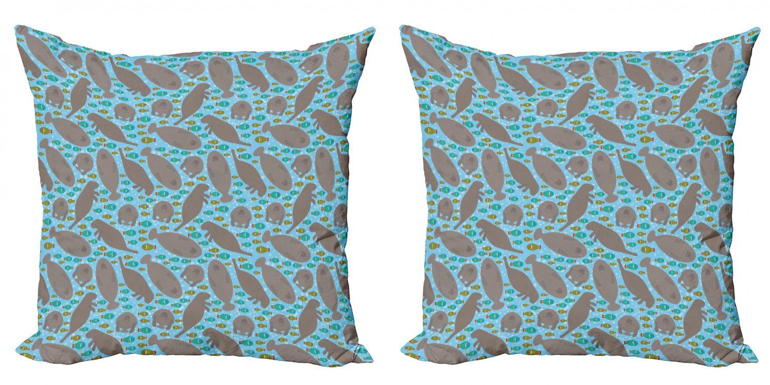 Kissenbezüge Modern Accent Doppelseitiger Digitaldruck, Abakuhaus (2 Stück), Seekuh Meeresboden Themed Entwurf