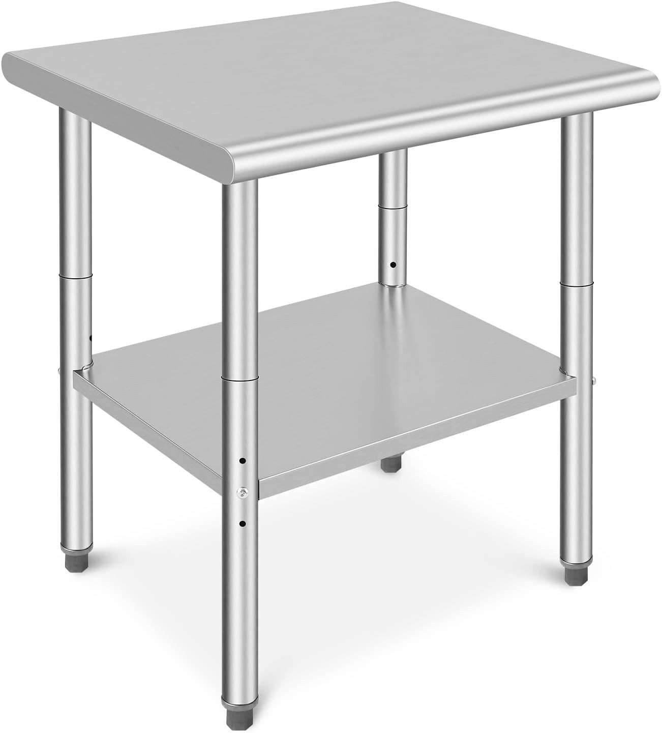 GarveeMore Arbeitstisch 2 Ebenen,76x61x89cm,Edelstahltisch mit höhenverstellbarer, Küche Lebensmittel Zubereitungstisch,verstellbare Füße