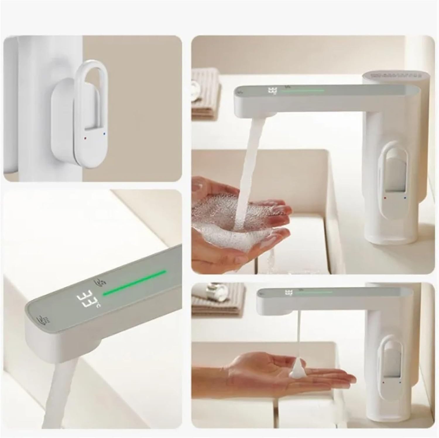 LIANNA Elektrischer Wasserhahn 2-in-1 Sensor-Wasserhahn Weiß mit Seifenspender, Einhebel Montage, Set, 1-tlg.