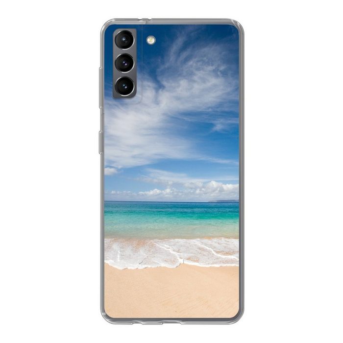 MuchoWow Handyhülle Ein tropischer Strand auf Hawaii an dem die Wellen an Land gespült Phone Case Handyhülle Samsung Galaxy S21 Plus Silikon Schutzhülle