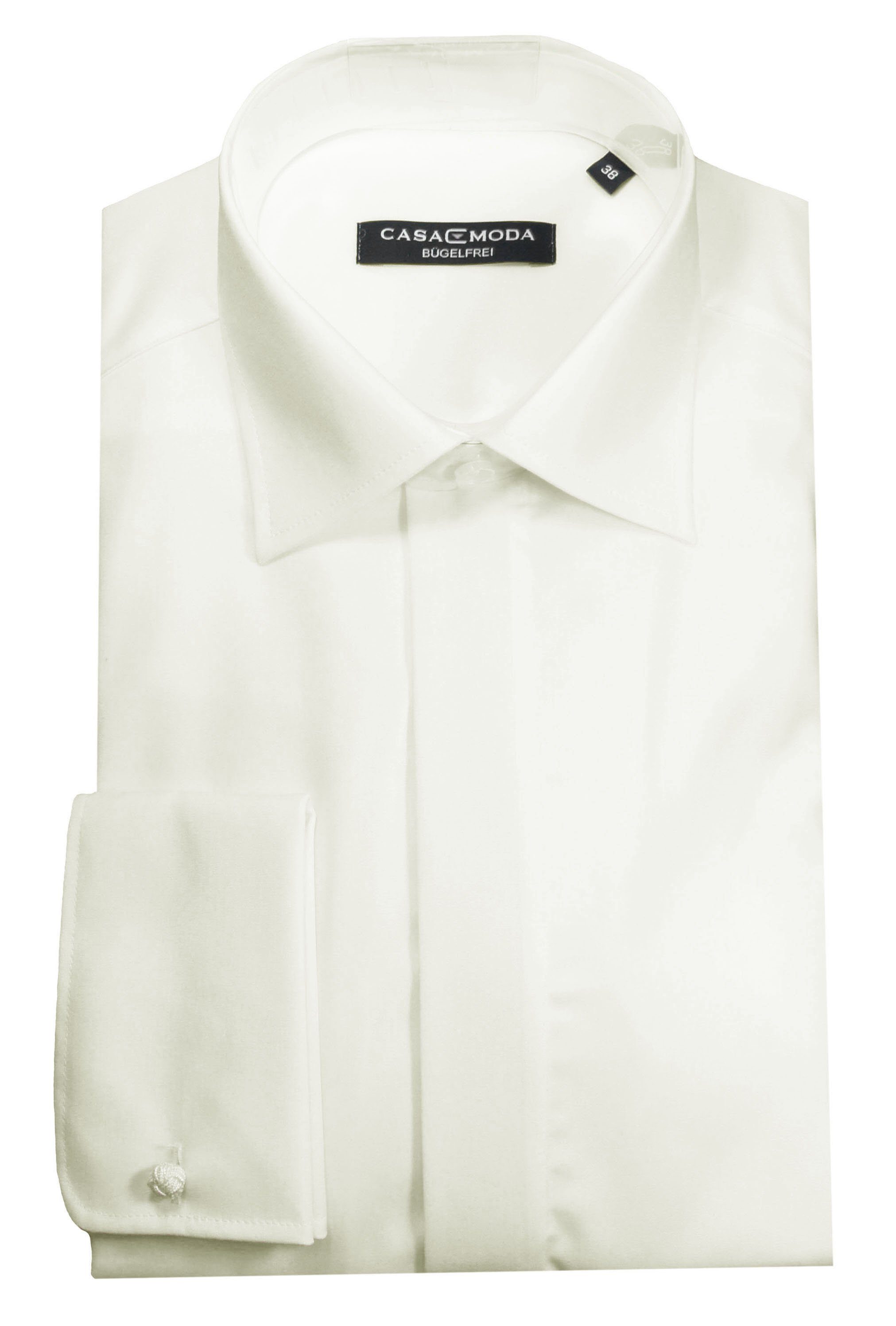 CASAMODA Langarmhemd Festliches Hochzeitshemd Herren Hemd (1-tlg) Langarm Kentkragen Uni Umschlagmanschette regular fit, ivory HL2, 38