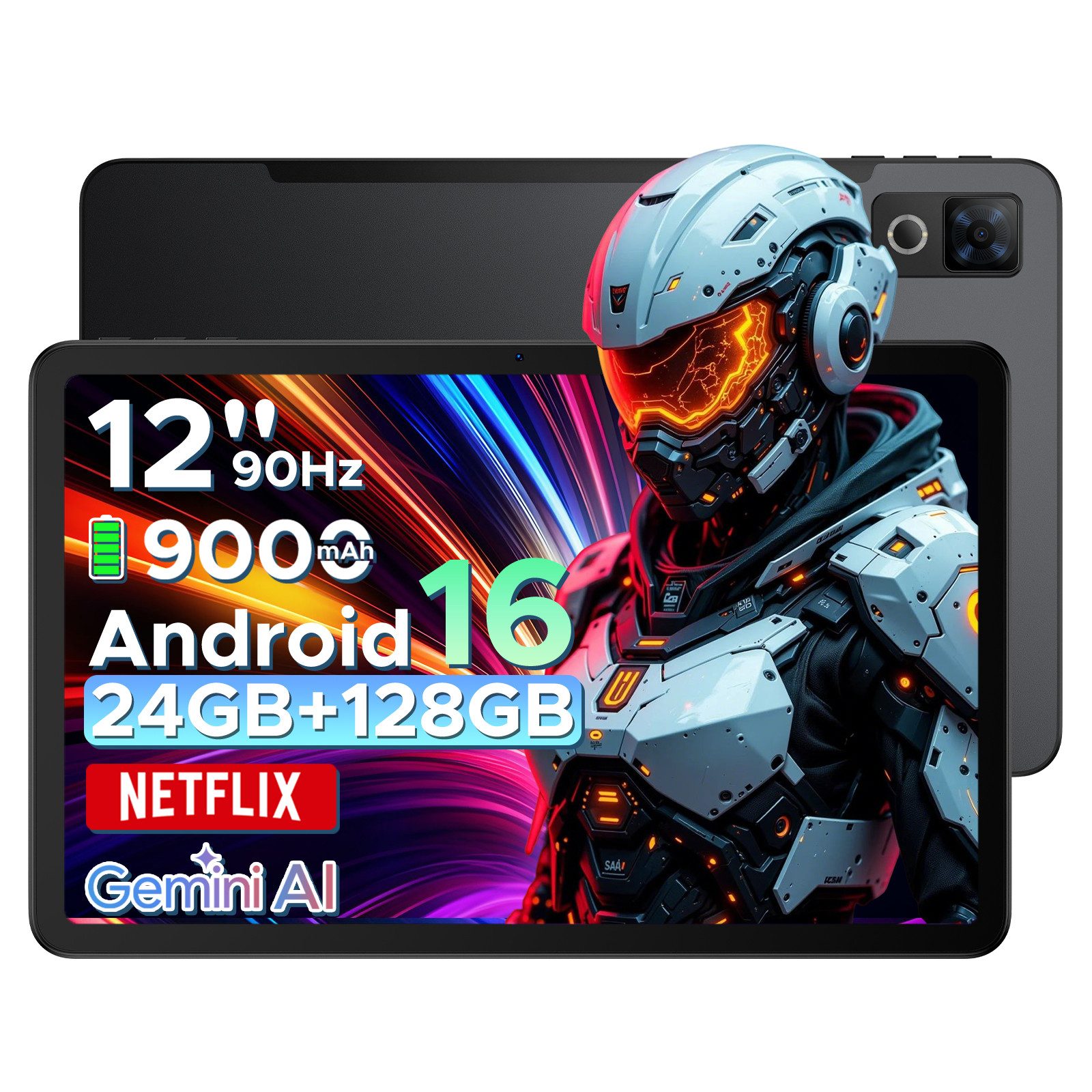 DOOGEE U12 Android 16 Tablet 12 Zoll, 9000mAh, 90Hz, 6GB RAM+128GB/2TB Tablet (12", Android 16, Wifi, Wifi, 13MP+8MP Kameras, ultradünn 7,8mm, WiFi5, GPS, Face ID, OTG, FM)