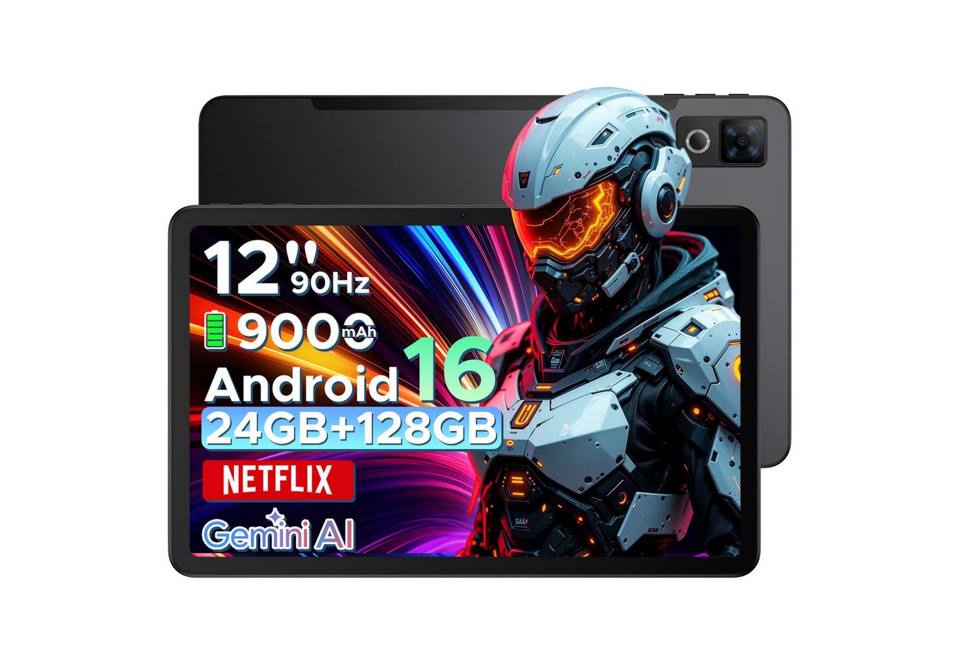 DOOGEE U12 Android 16 Tablet 12 Zoll, 9000mAh, 90Hz, 6GB RAM+128GB/2TB Tablet (12", Android 16, Wifi, Wifi, 13MP+8MP Kameras, ultradünn 7,8mm, WiFi5, GPS, Face ID, OTG, FM)
