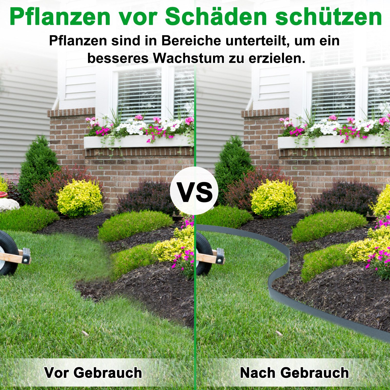 FIVMEN Rasenkante Flexible Kunststoff 10m/20m Beetumrandung Blumenbeet Umrandung, Schwarz/Grau/Grün