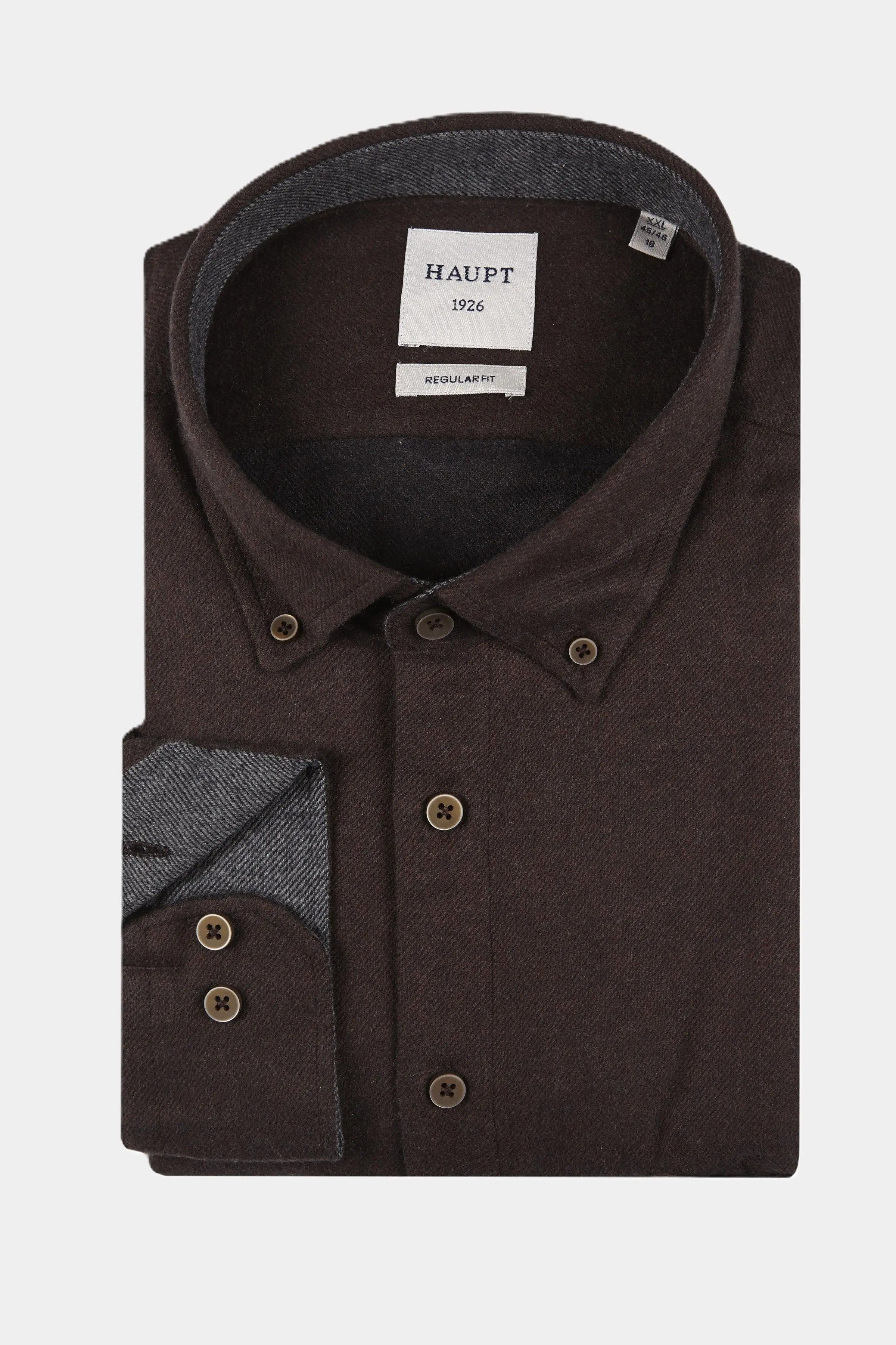 Haupt Langarmhemd Haupt Flanell Regular Fit Langarm Herrenhemd in Uni Brown günstig online kaufen