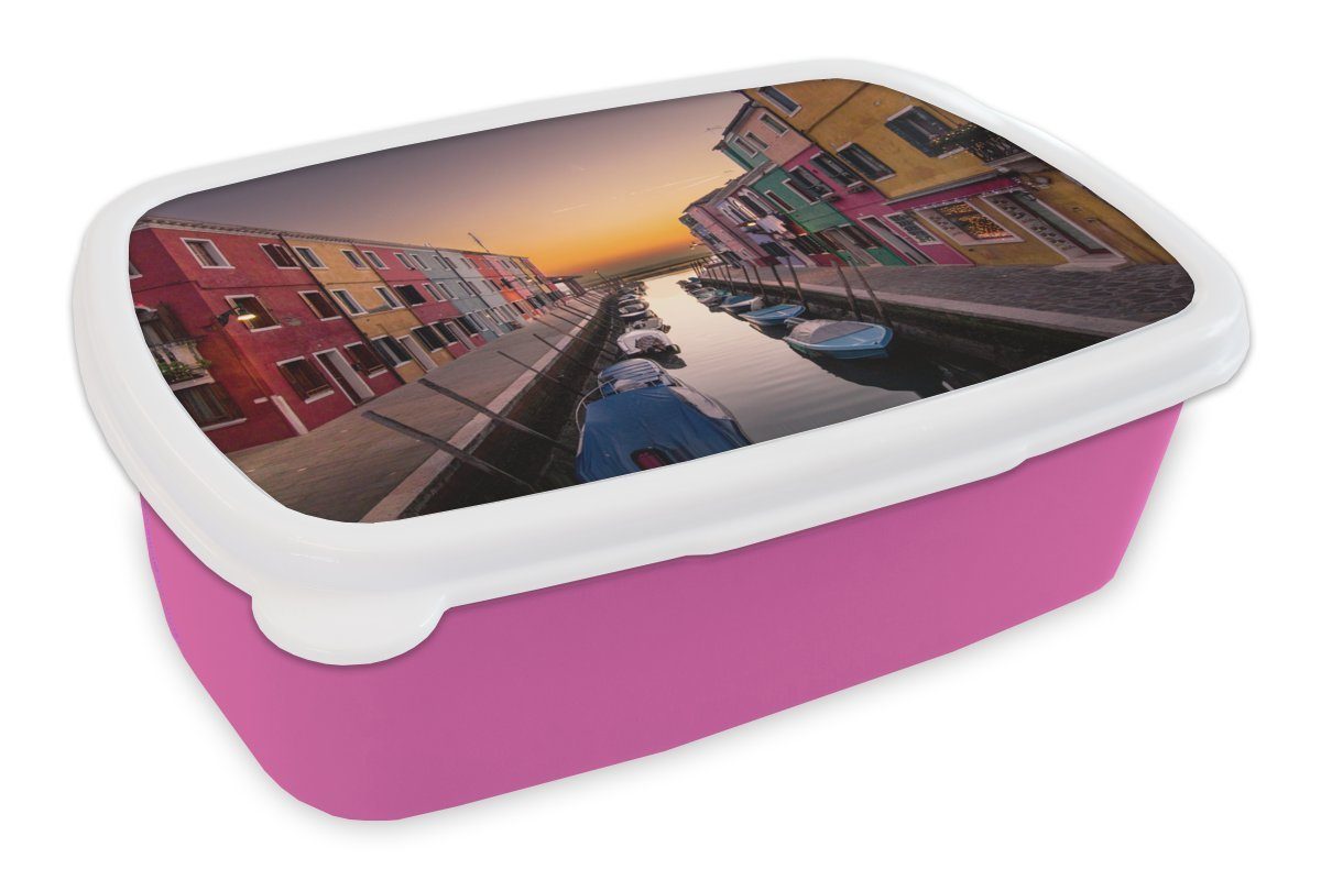 MuchoWow Lunchbox Italien - Haus - Wasser, Kunststoff, (2-tlg), Brotbox für Erwachsene, Brotdose Kinder, Snackbox, Mädchen, Kunststoff rosa